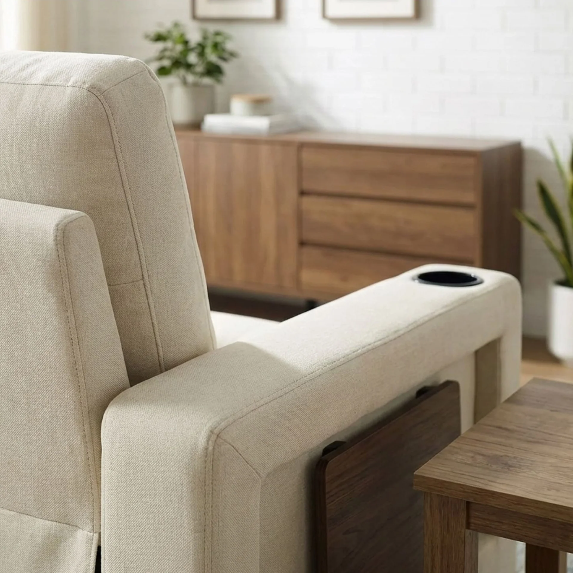 Mist 1 Seater Sofa Bed With Cup Holder And Side Tray - Cream - Image 8
