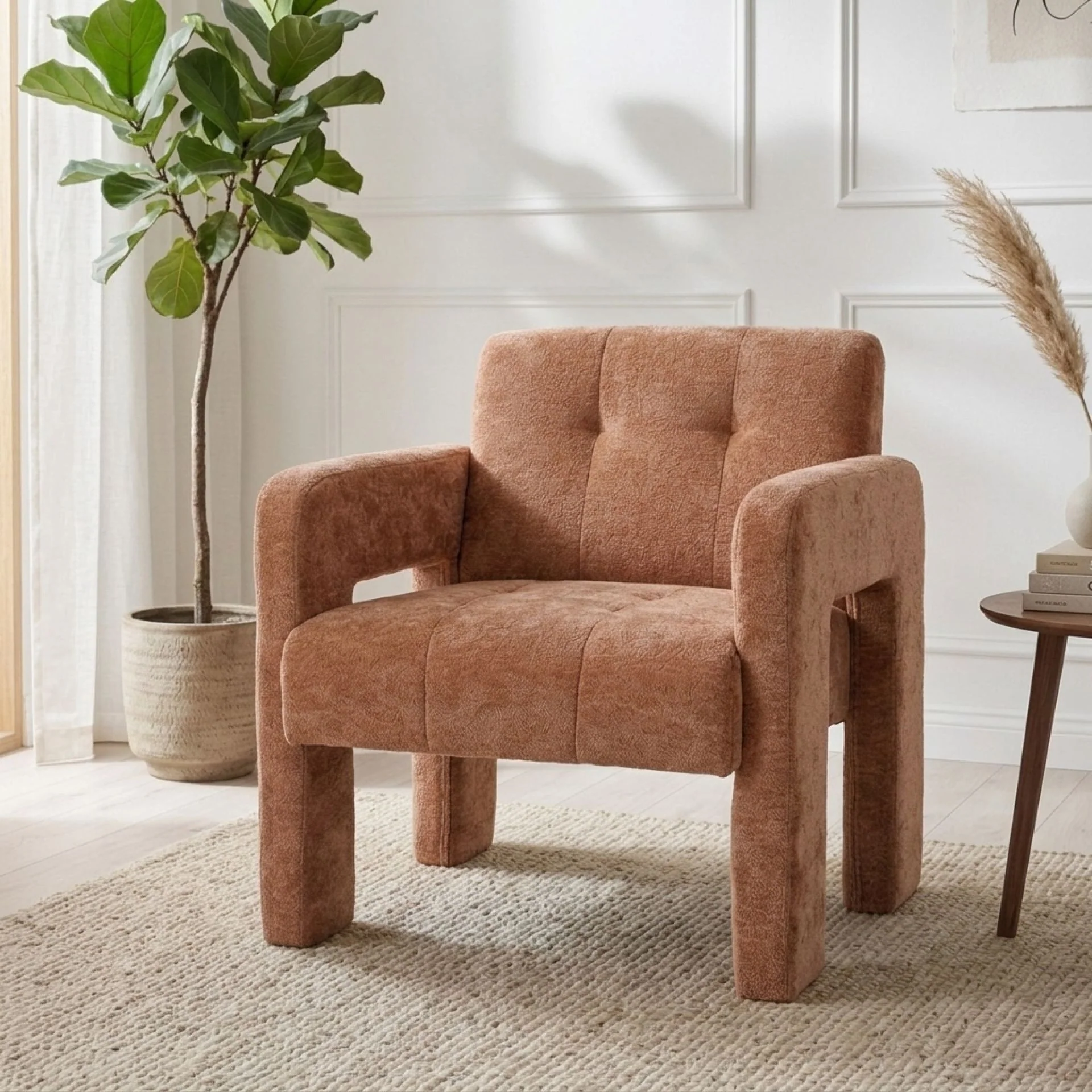 Mocha Chenille Armchair - Warm Clay