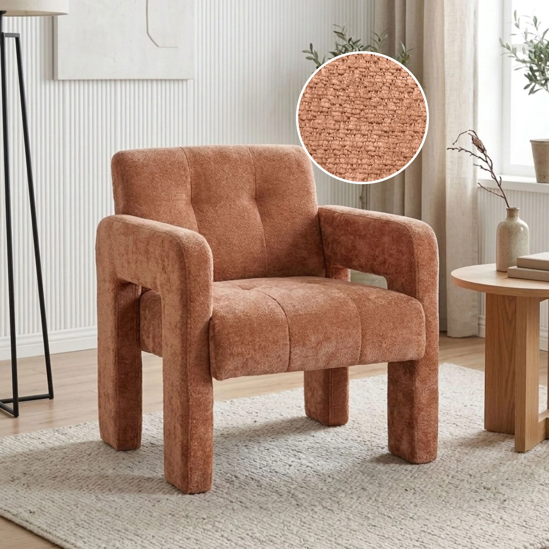 Mocha Chenille Armchair - Warm Clay - Image 2
