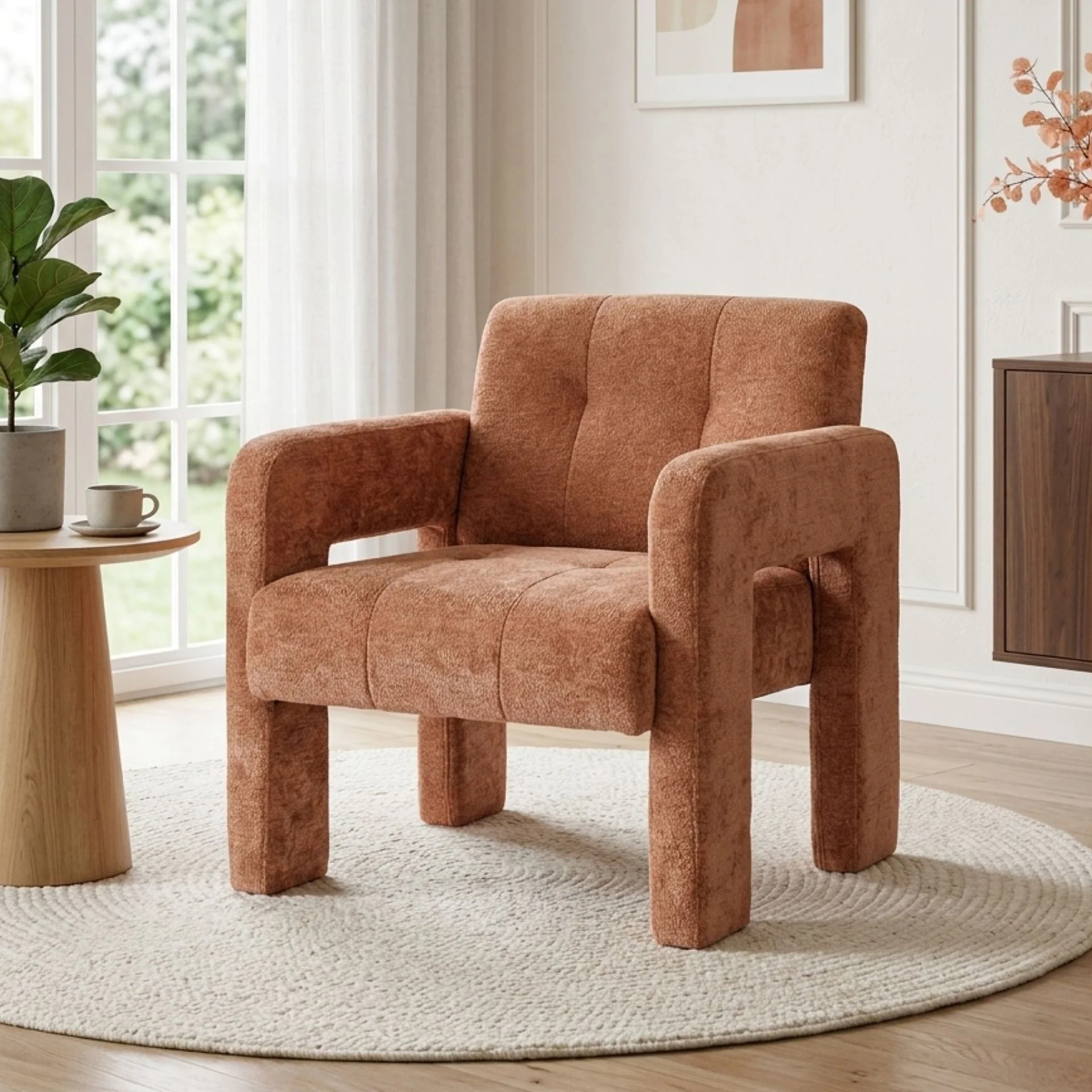 Mocha Chenille Armchair - Warm Clay - Image 3