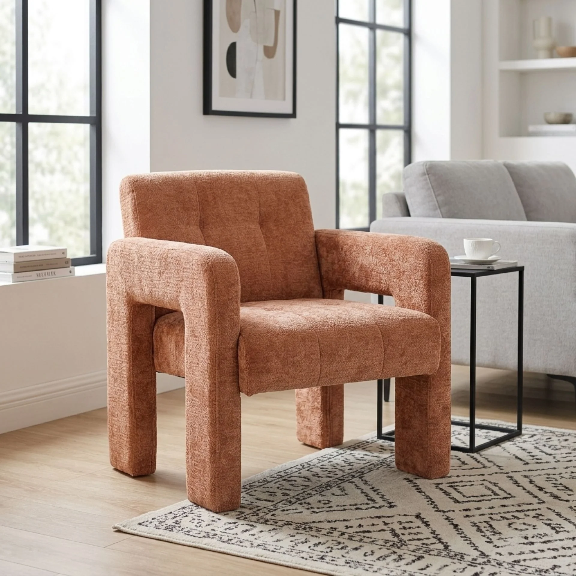 Mocha Chenille Armchair - Warm Clay - Image 4