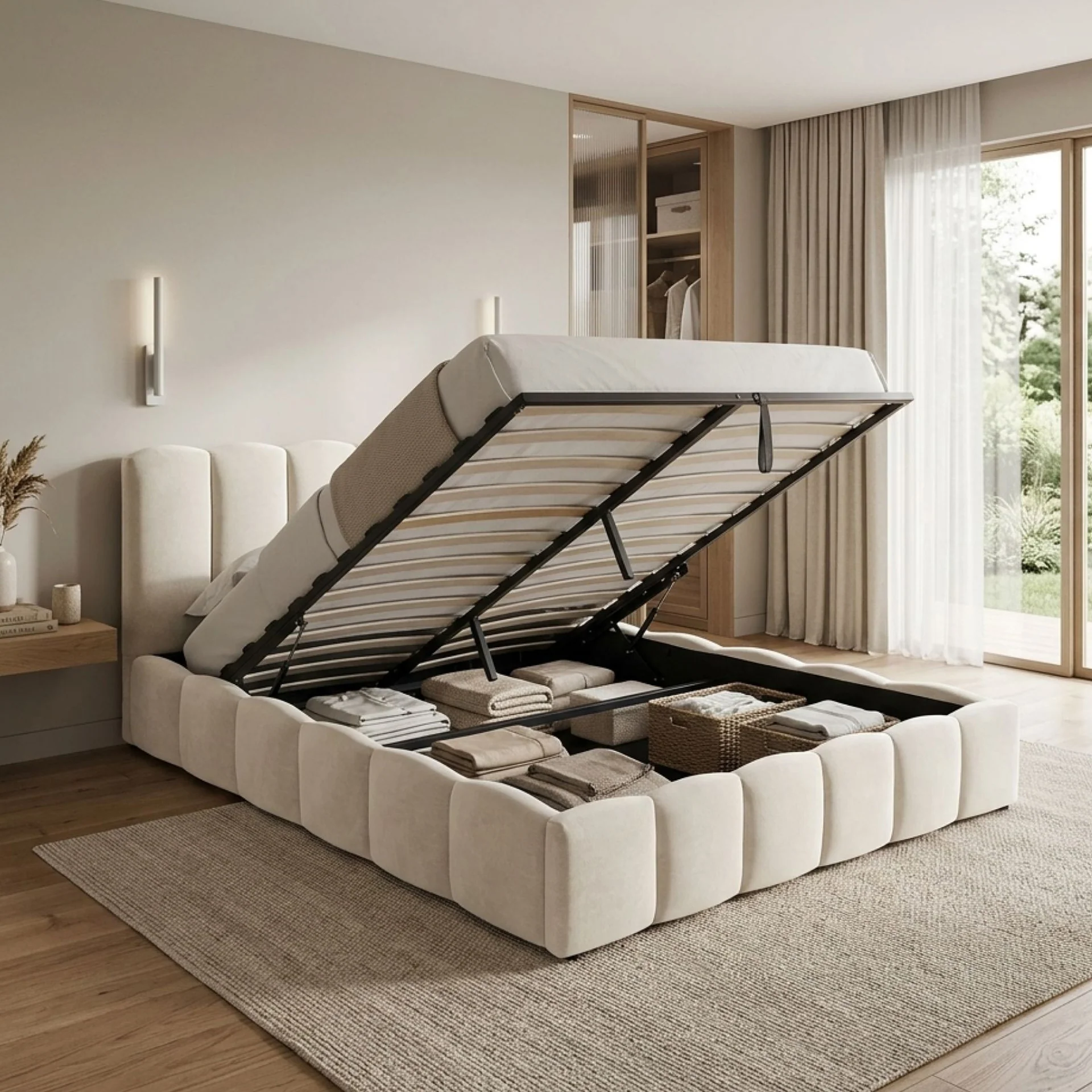 Modu Queen Gas Lift Bed Frame - Beige