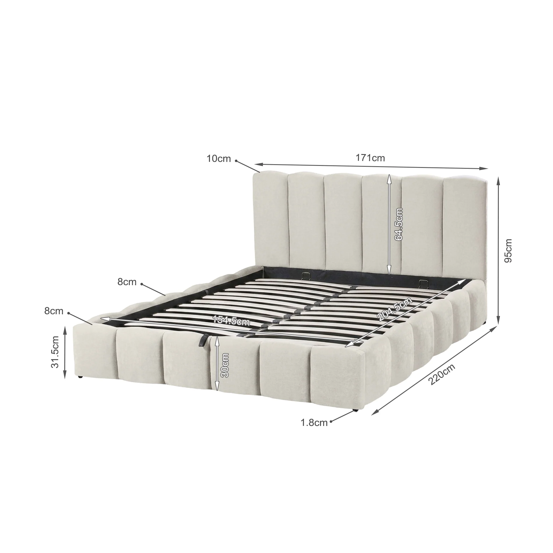 Modu Queen Gas Lift Bed Frame - Beige - Image 15