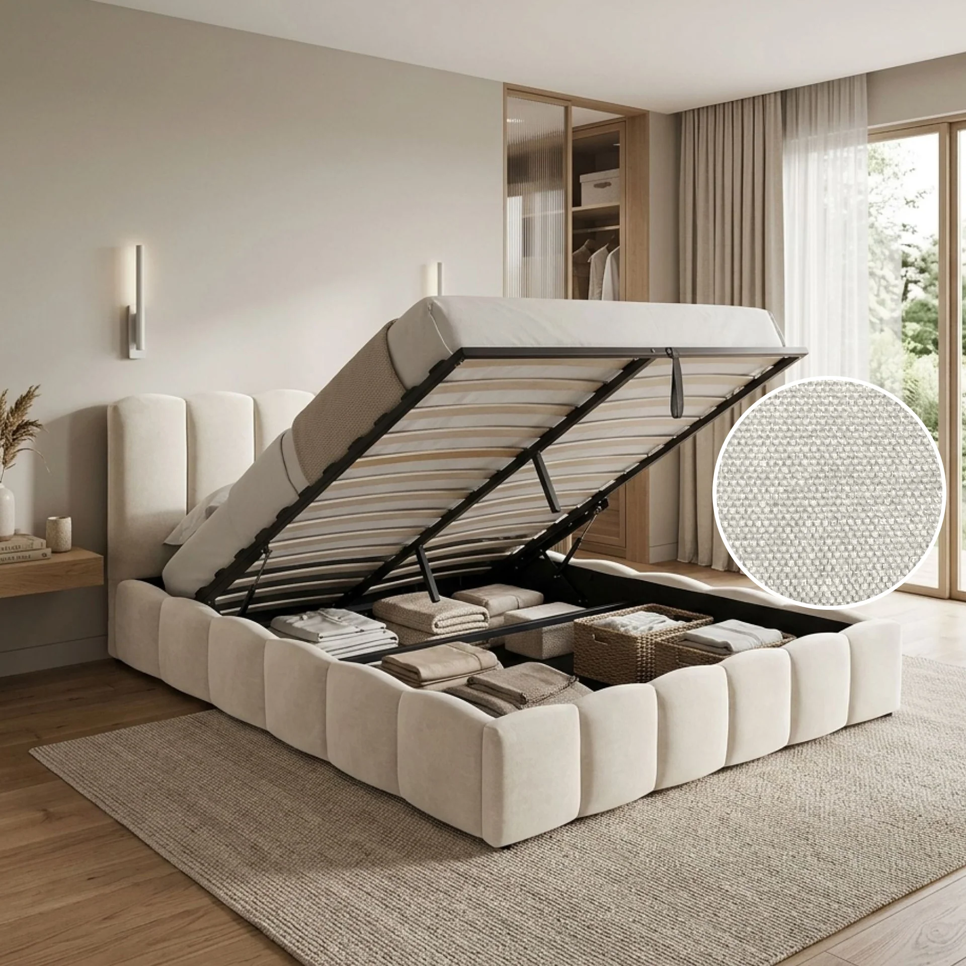 Modu Queen Gas Lift Bed Frame - Beige - Image 2