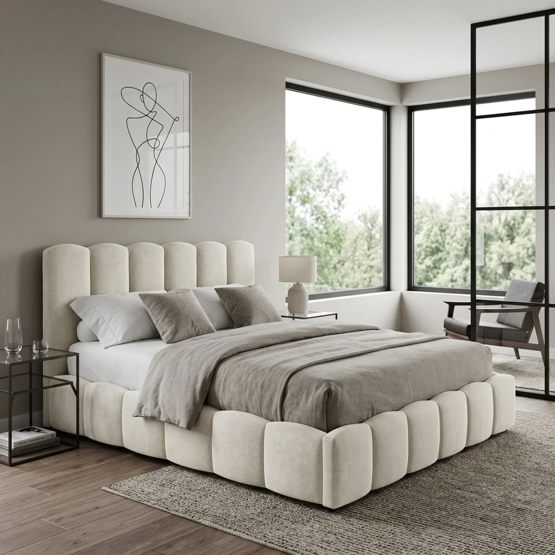 Modu Queen Gas Lift Bed Frame - Beige - Image 4