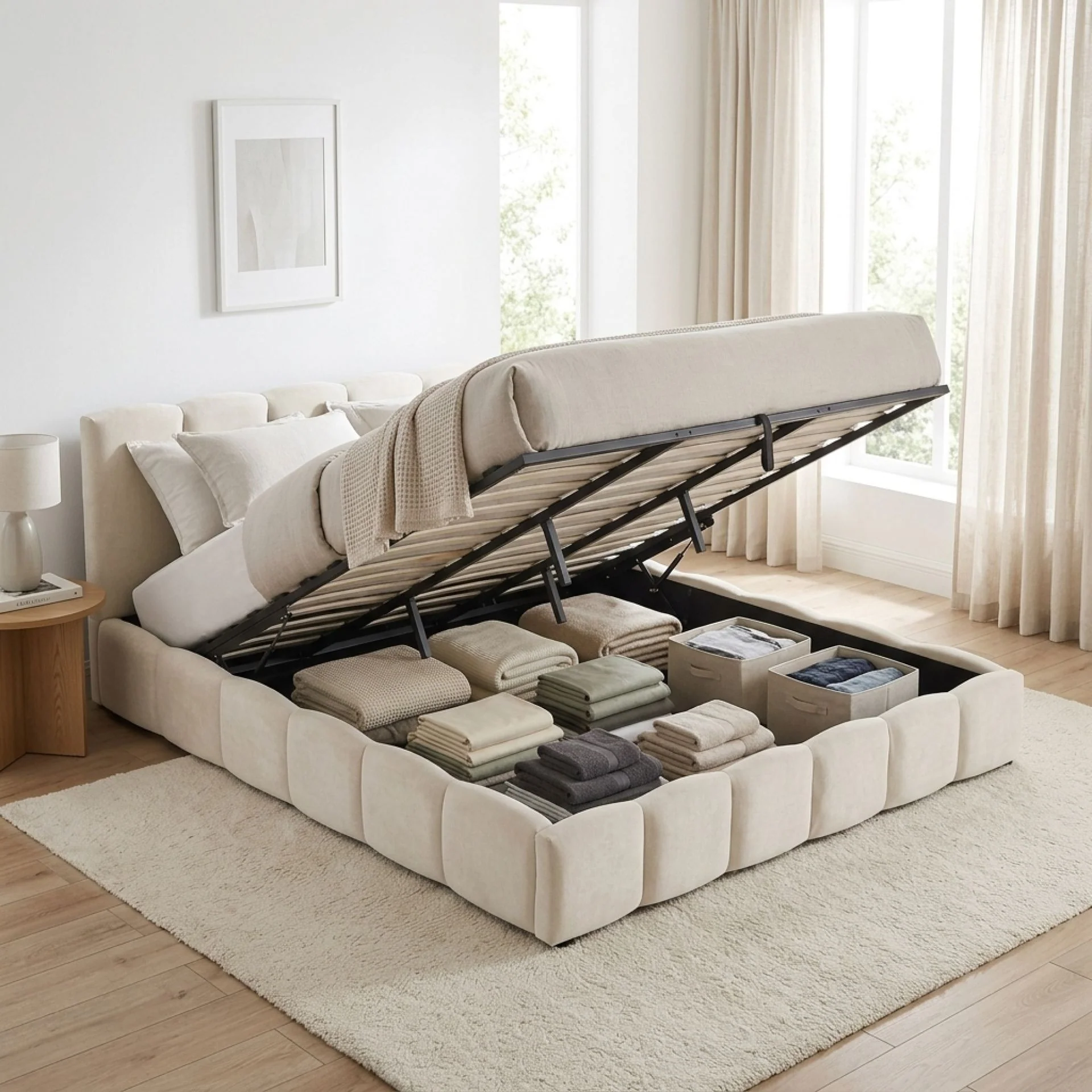 Modu Super King Gas Lift Bed Frame - Beige