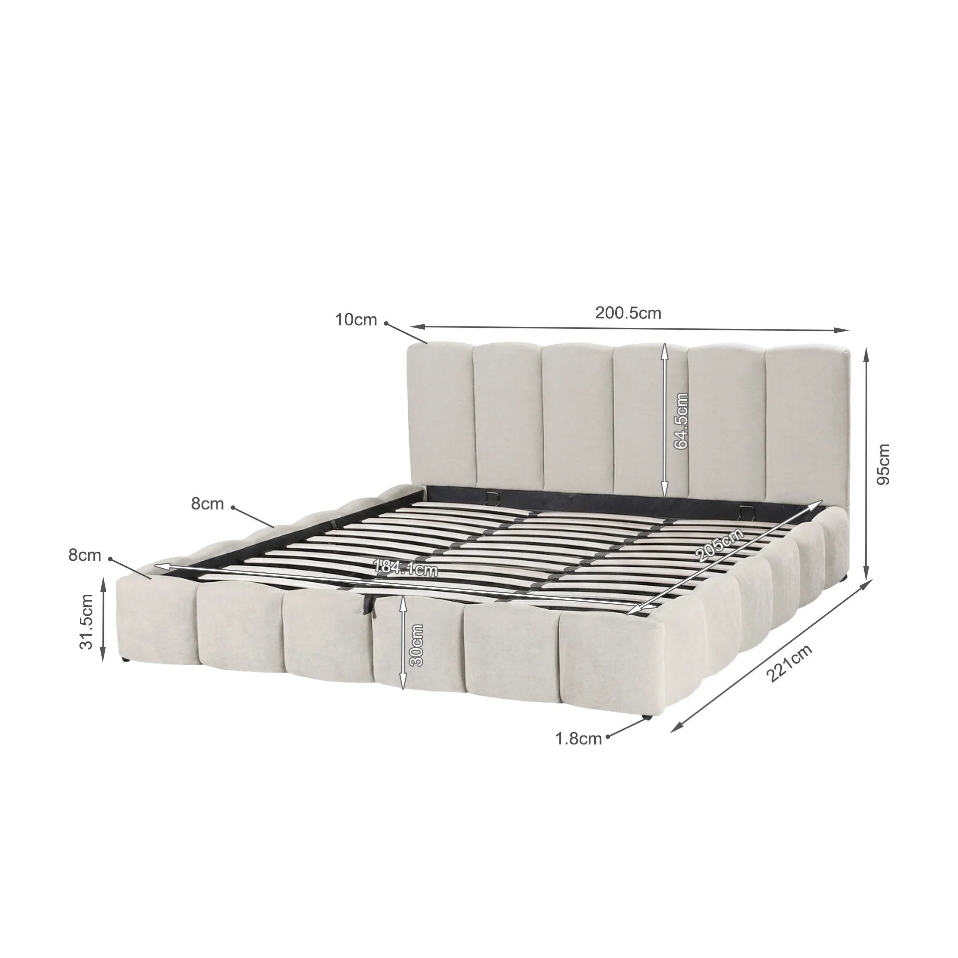 Modu Super King Gas Lift Bed Frame - Beige - Image 14