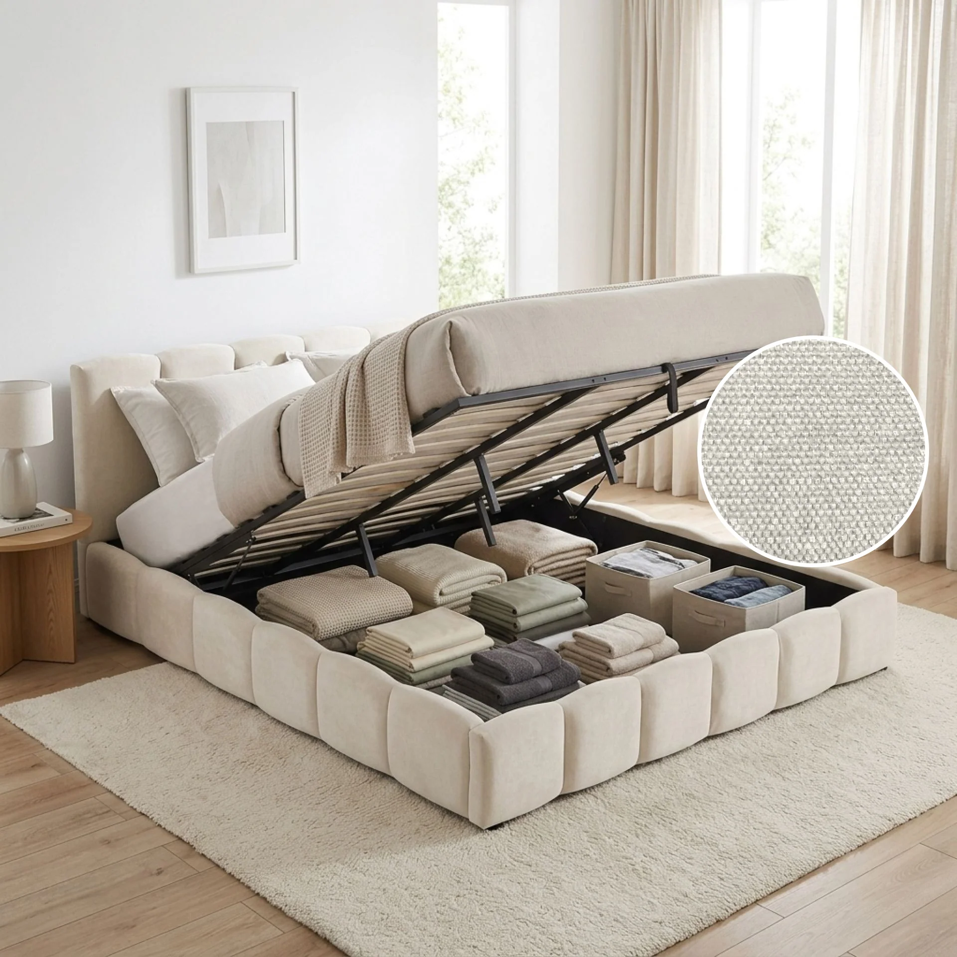 Modu Super King Gas Lift Bed Frame - Beige - Image 2