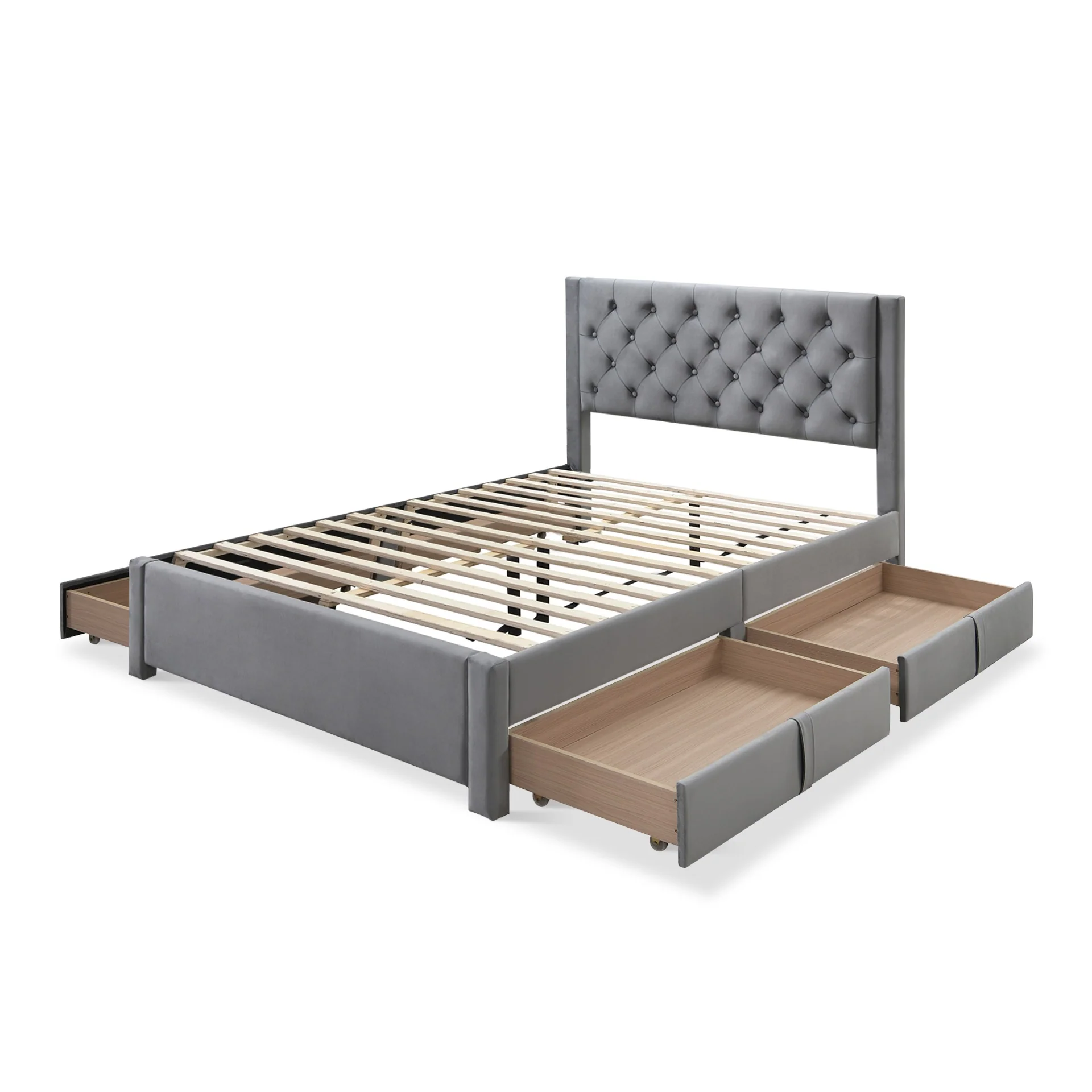 Montana Velvet Double Bed Frame with 4 Drawers - Grey - Image 11