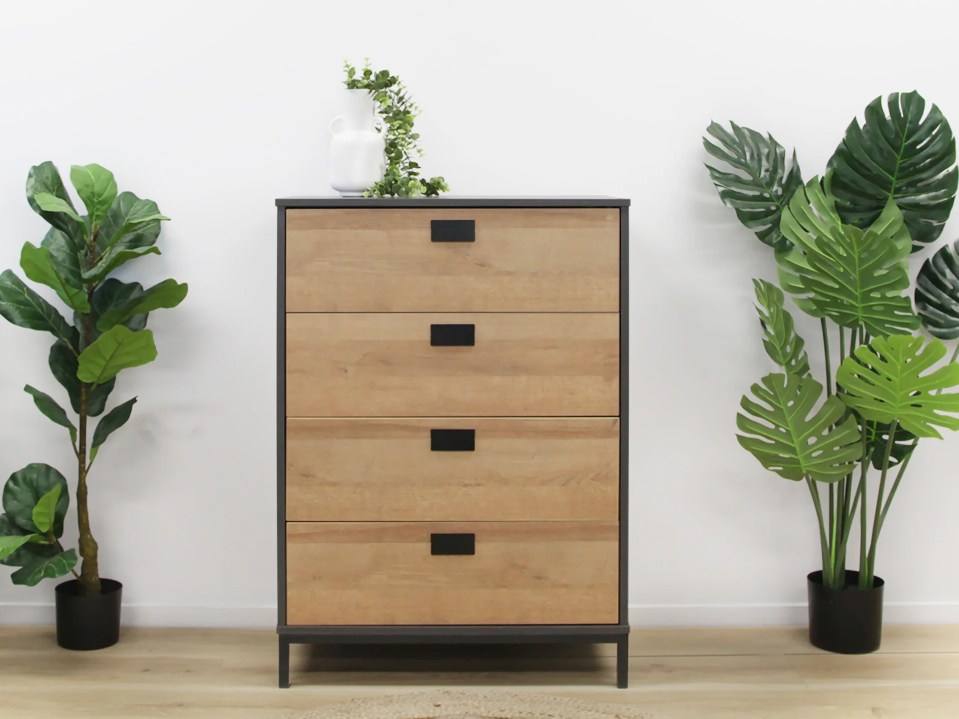 MORRIS Wooden Tallboy 4 Drawers - OAK - Image 2