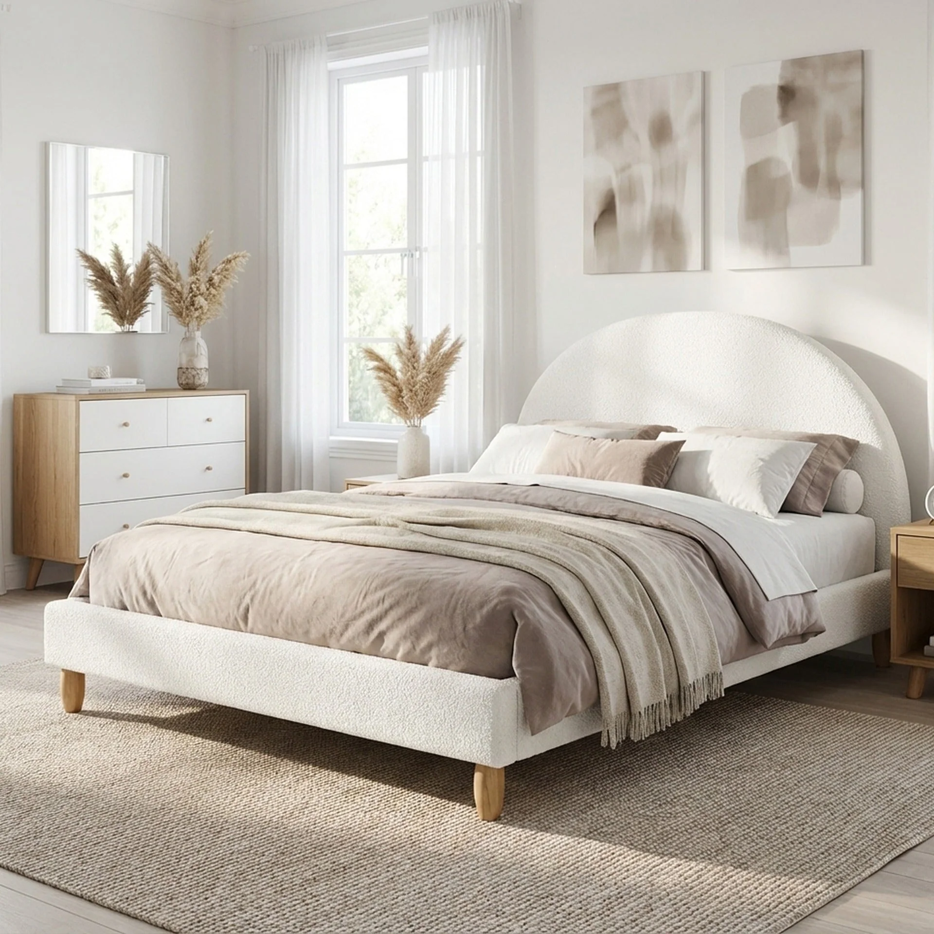 Moruisg Boucle Double Bed Frame - White