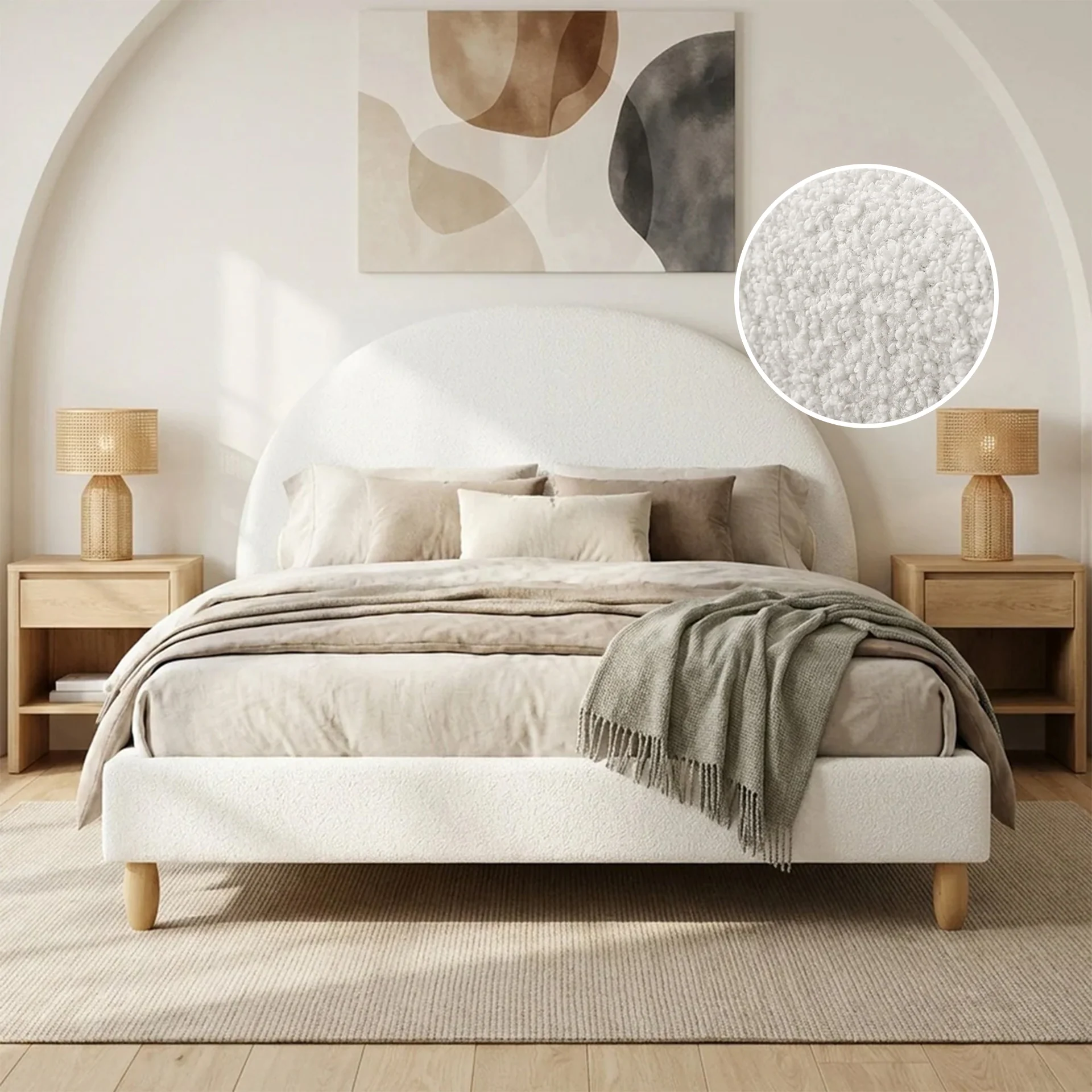 Moruisg Boucle Double Bed Frame - White - Image 2
