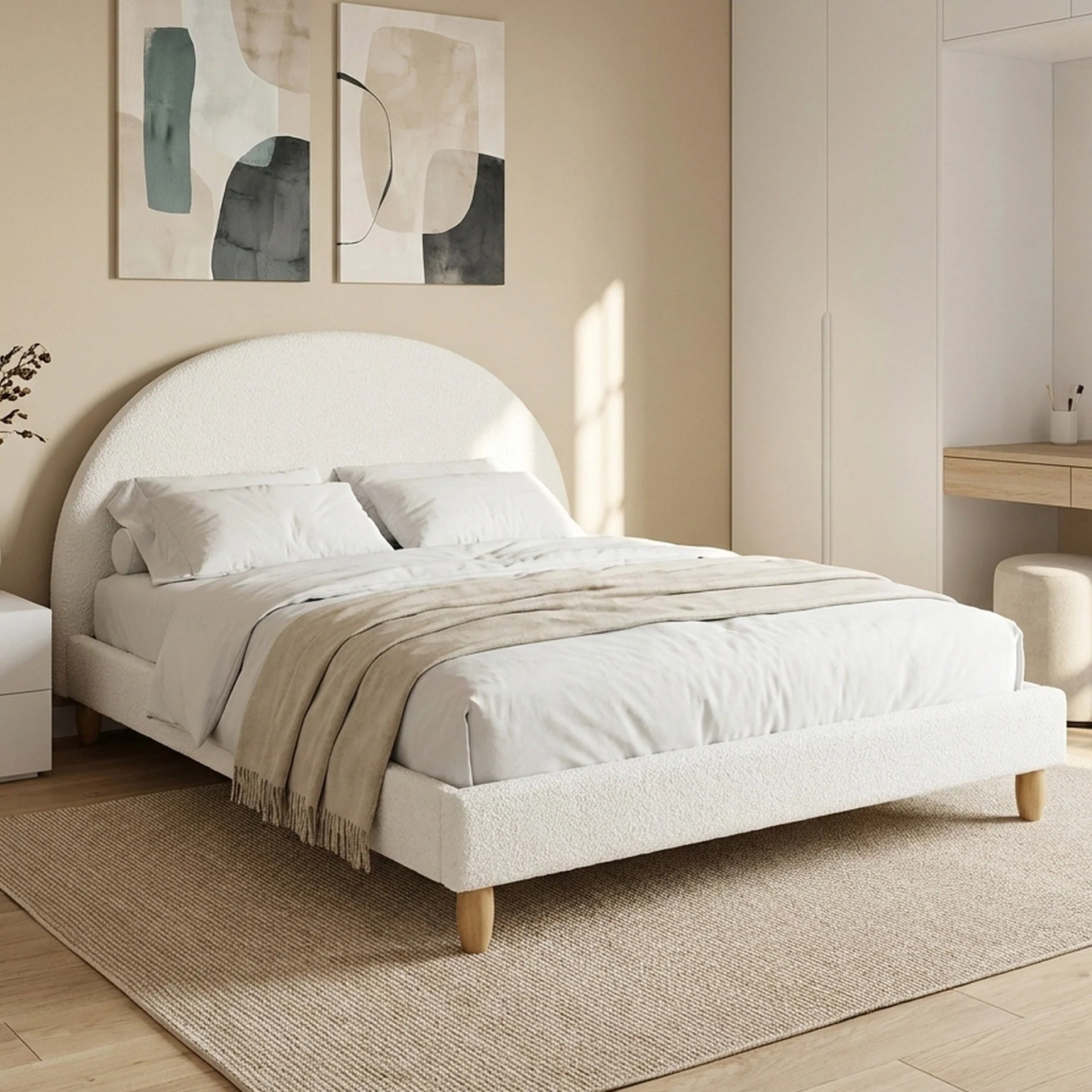 Moruisg Boucle Double Bed Frame - White - Image 3