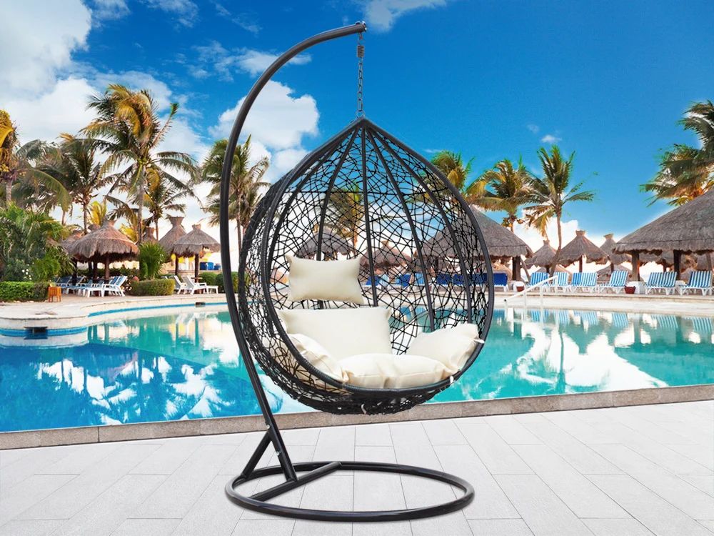 MYKONOS Outdoor Rattan Hanging Swing Chair - BLACK