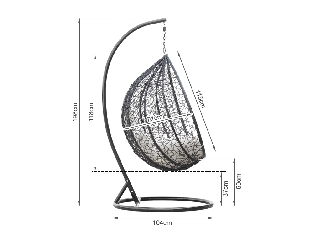 MYKONOS Outdoor Rattan Hanging Swing Chair - BLACK - Image 10