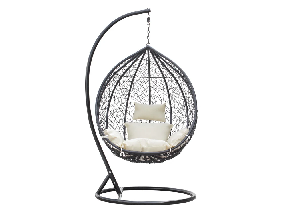 MYKONOS Outdoor Rattan Hanging Swing Chair - BLACK - Image 2