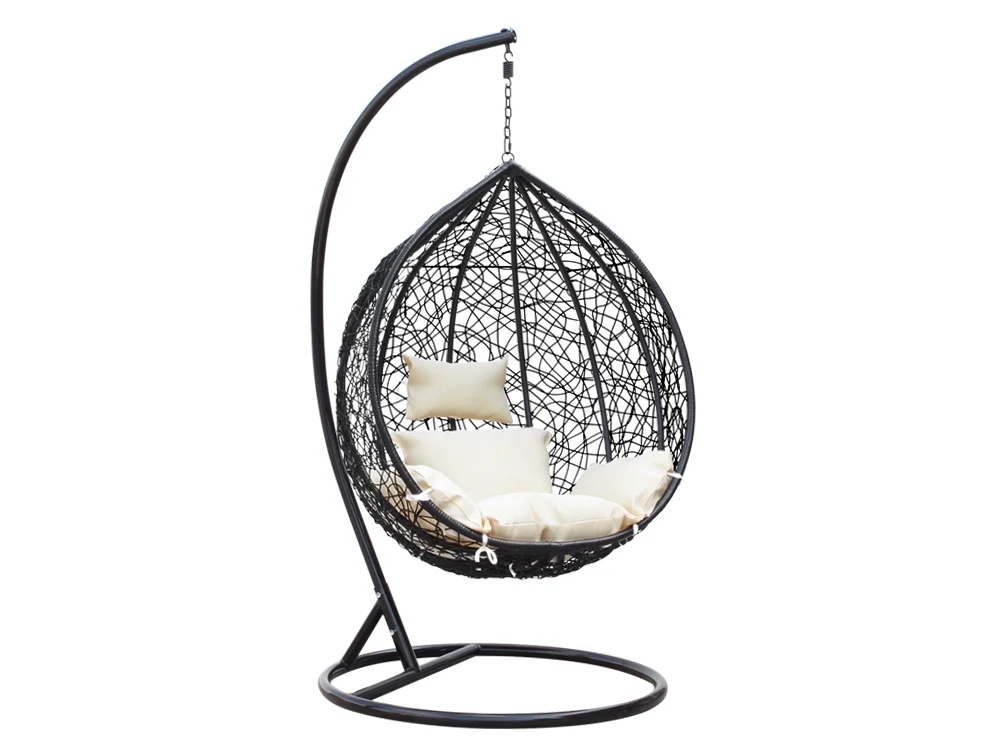 MYKONOS Outdoor Rattan Hanging Swing Chair - BLACK - Image 3