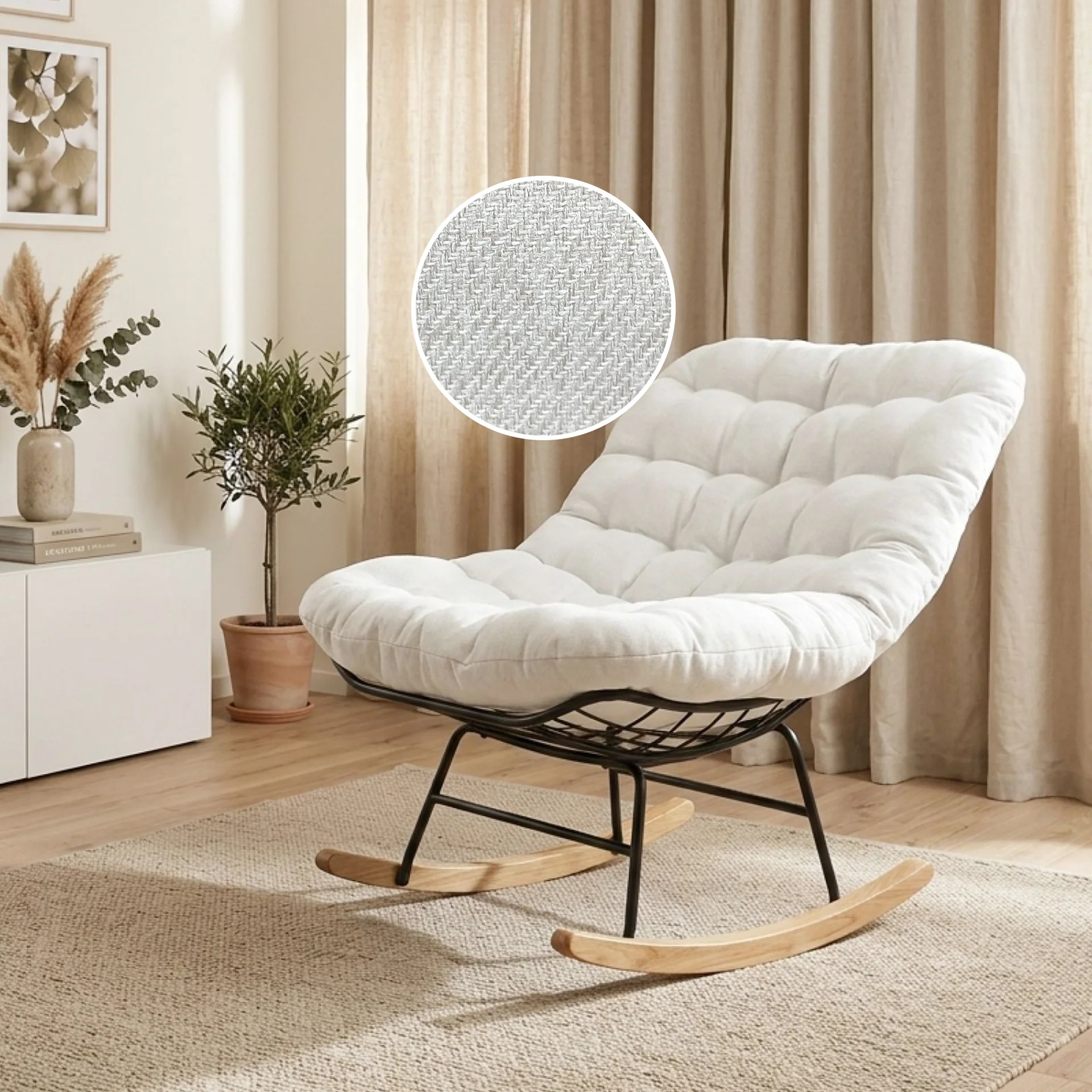 Naro Linen Rocking ArmChair - Beige - Image 2