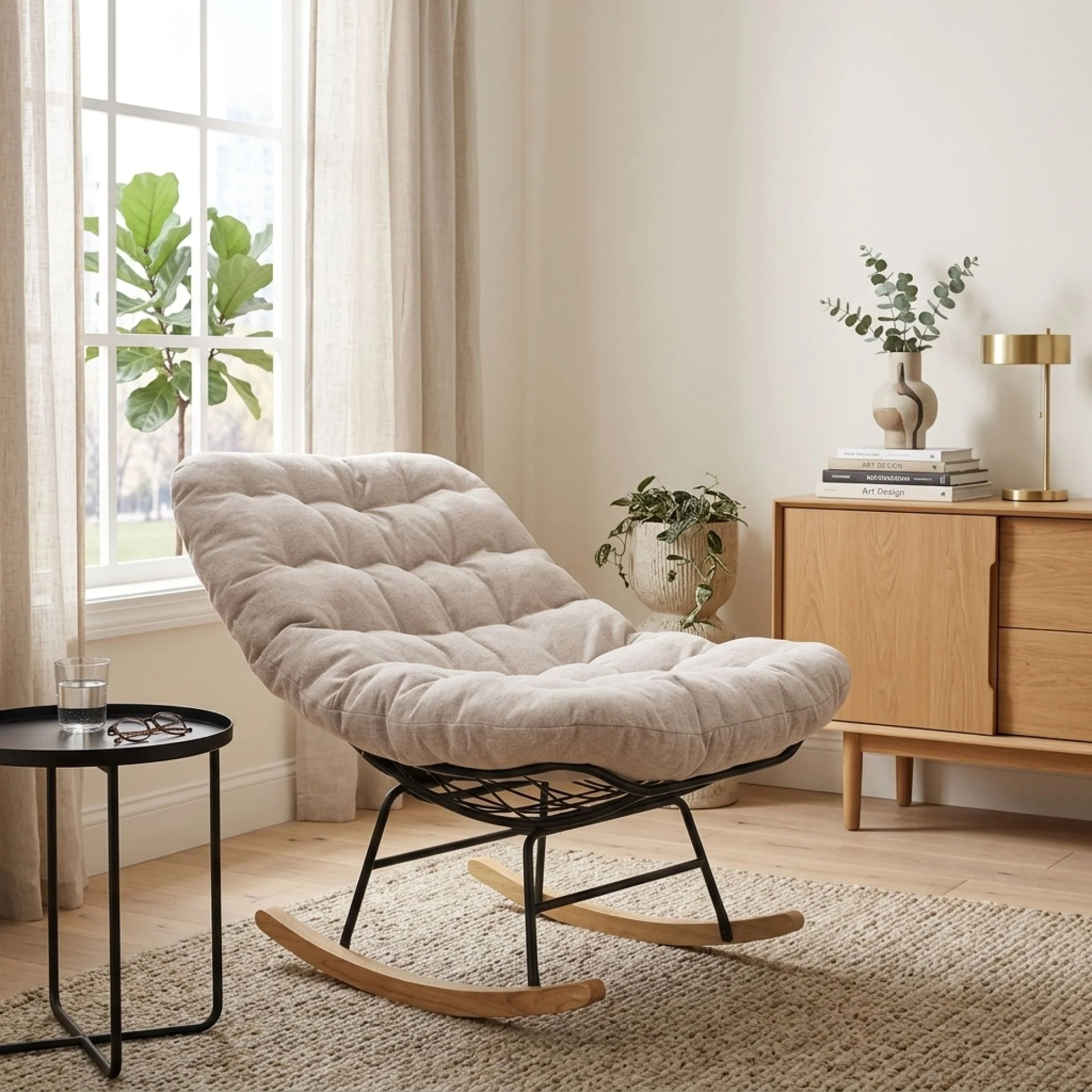Naro Linen Rocking Armchair - Brown