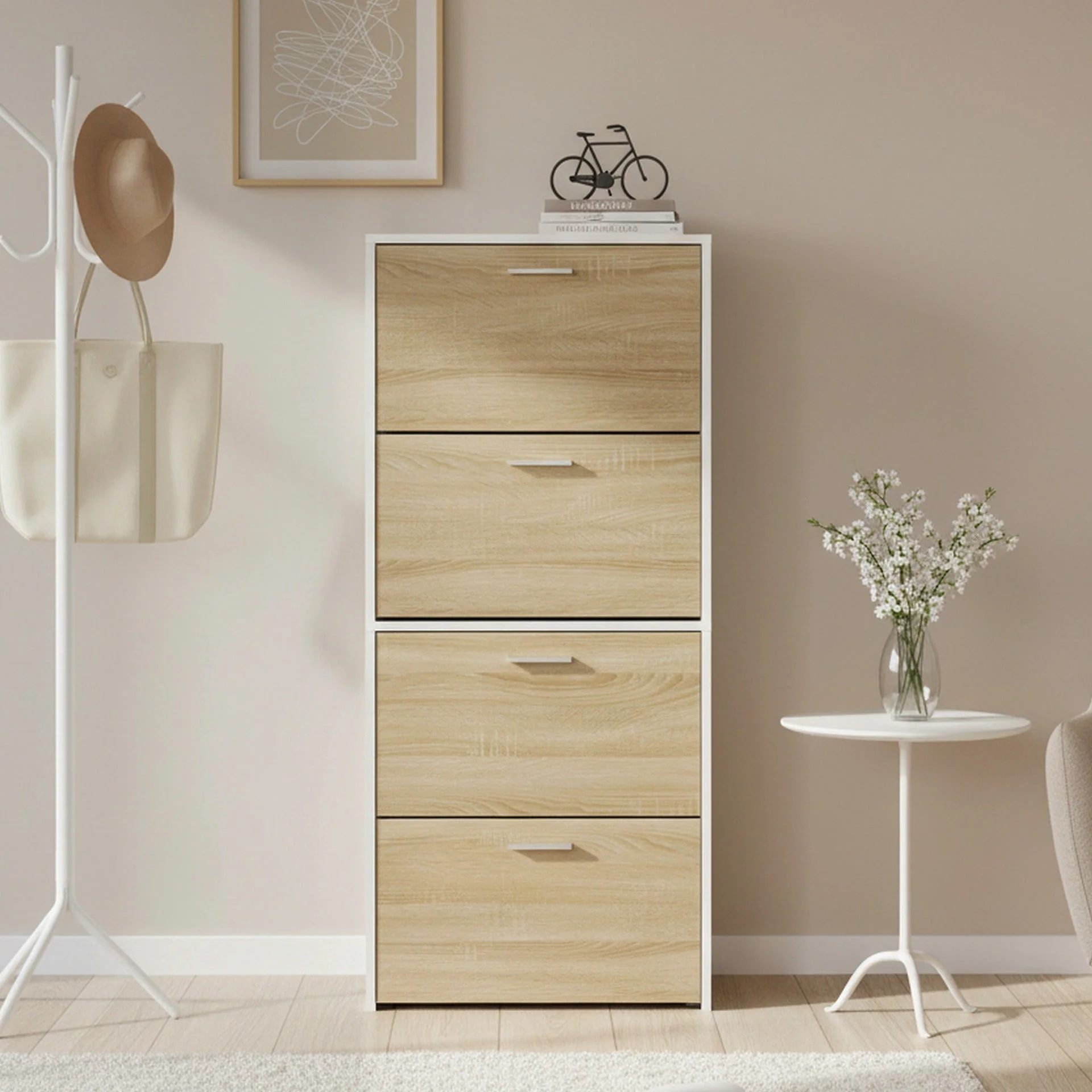 Navo 4 Drawer Shoe Cabinet Storage Rack - White Oak - Image 5