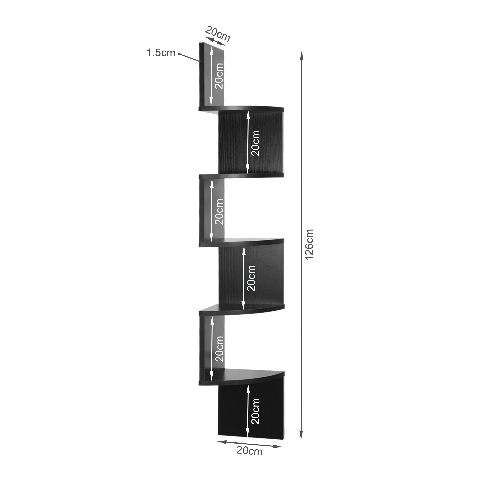 Nemi 5-Tier Wall Mounted Corner Shelf - Black - Image 11