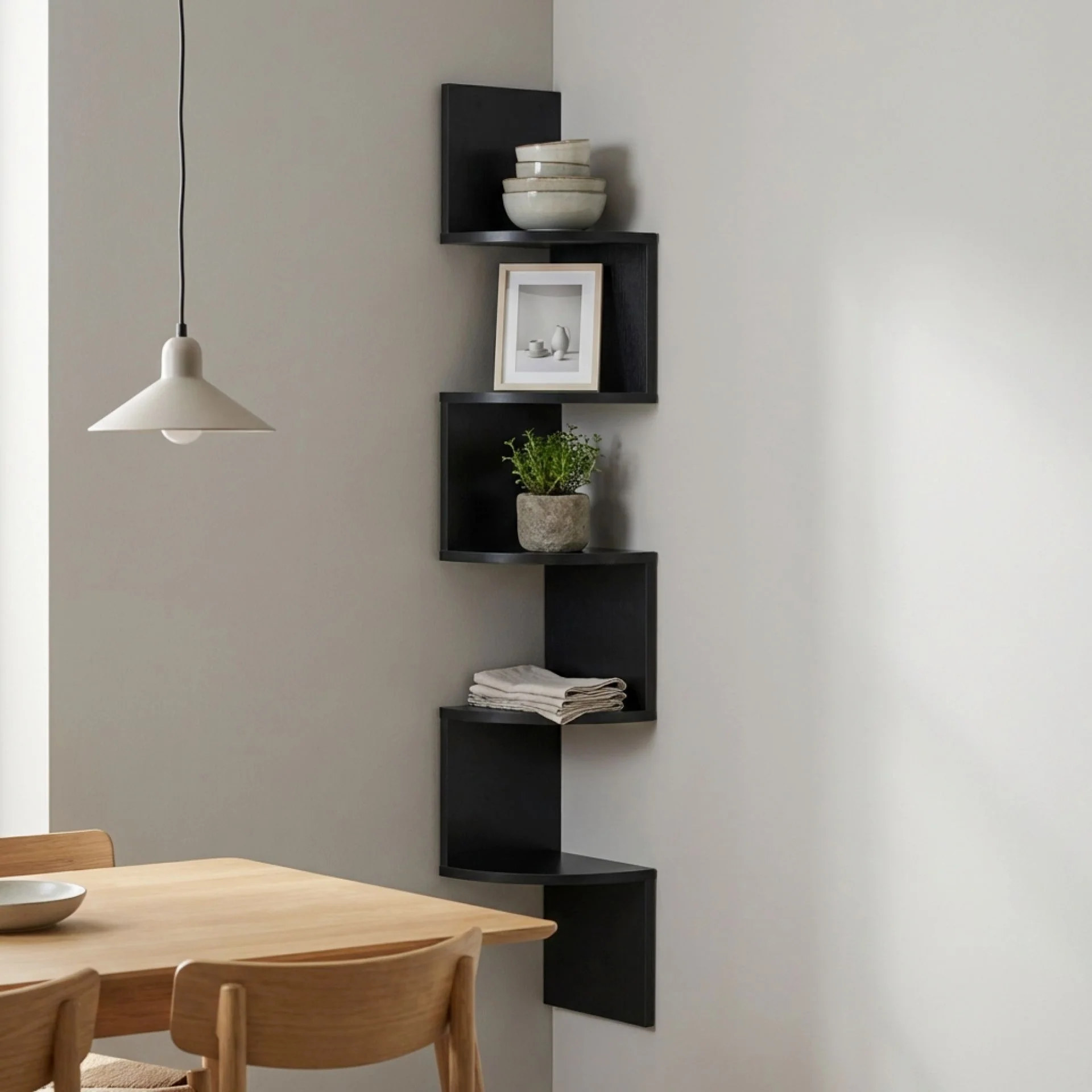 Nemi 5-Tier Wall Mounted Corner Shelf - Black - Image 5