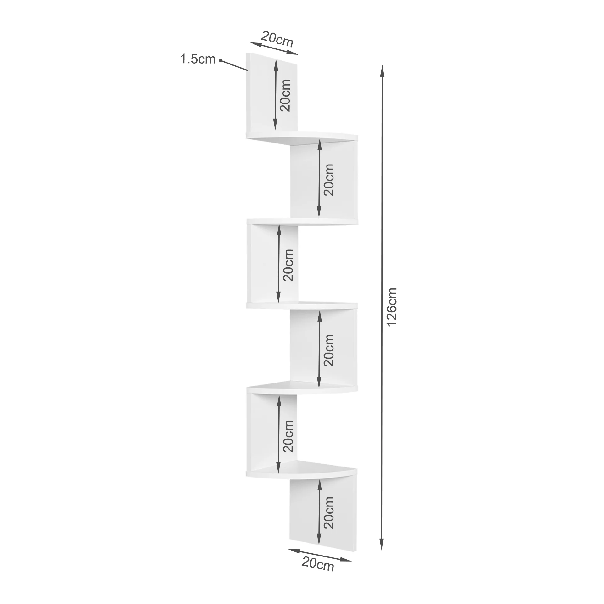 Nemi 5-Tier Wall Mounted Corner Shelf - White - Image 11