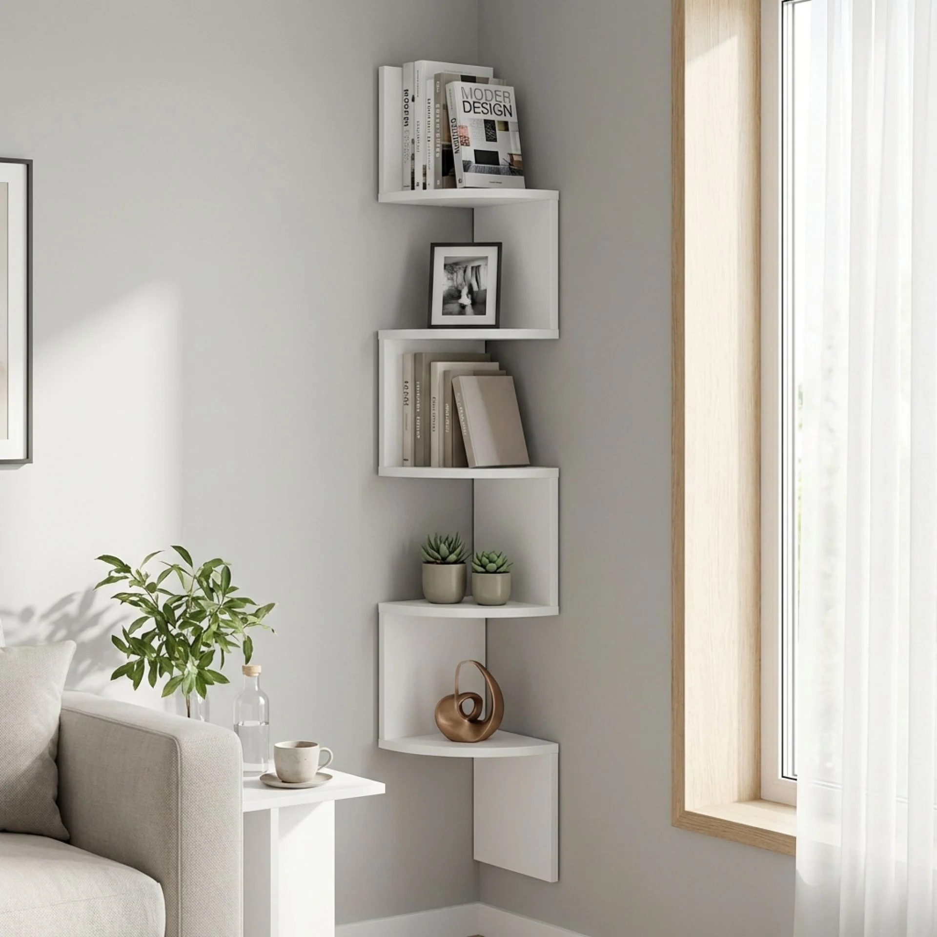 Nemi 5-Tier Wall Mounted Corner Shelf - White - Image 3