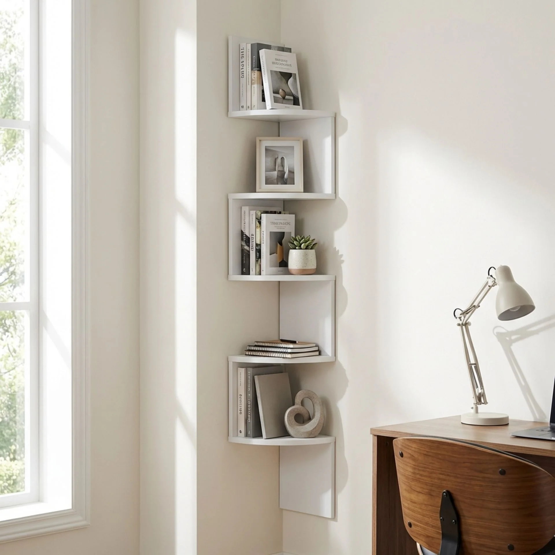 Nemi 5-Tier Wall Mounted Corner Shelf - White - Image 5