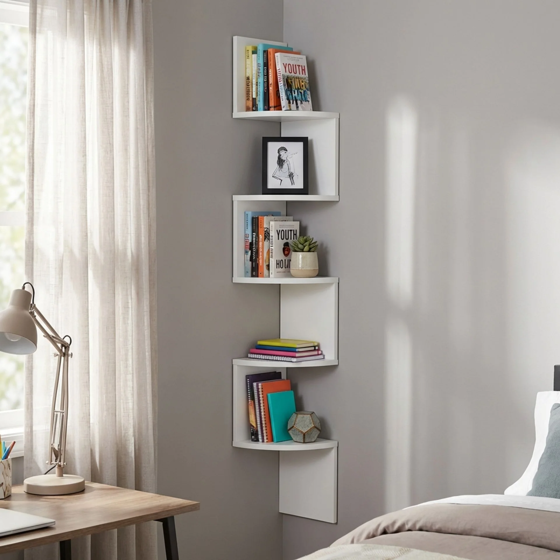 Nemi 5-Tier Wall Mounted Corner Shelf - White - Image 6