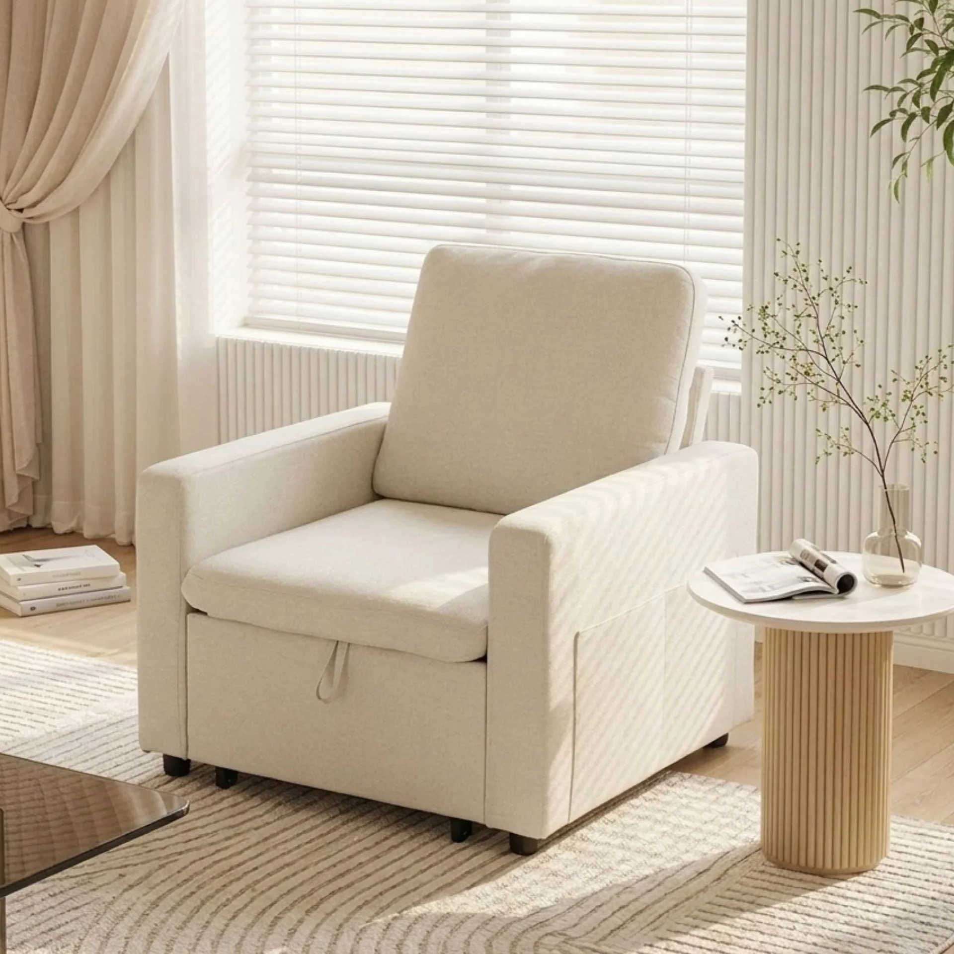 Nest Linen 1 Seater Sofa Bed - Cream
