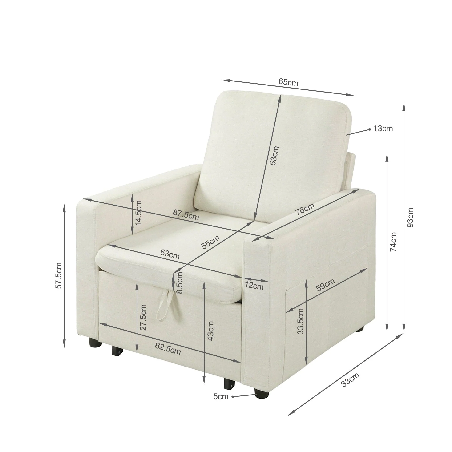 Nest Linen 1 Seater Sofa Bed - Cream - Image 21