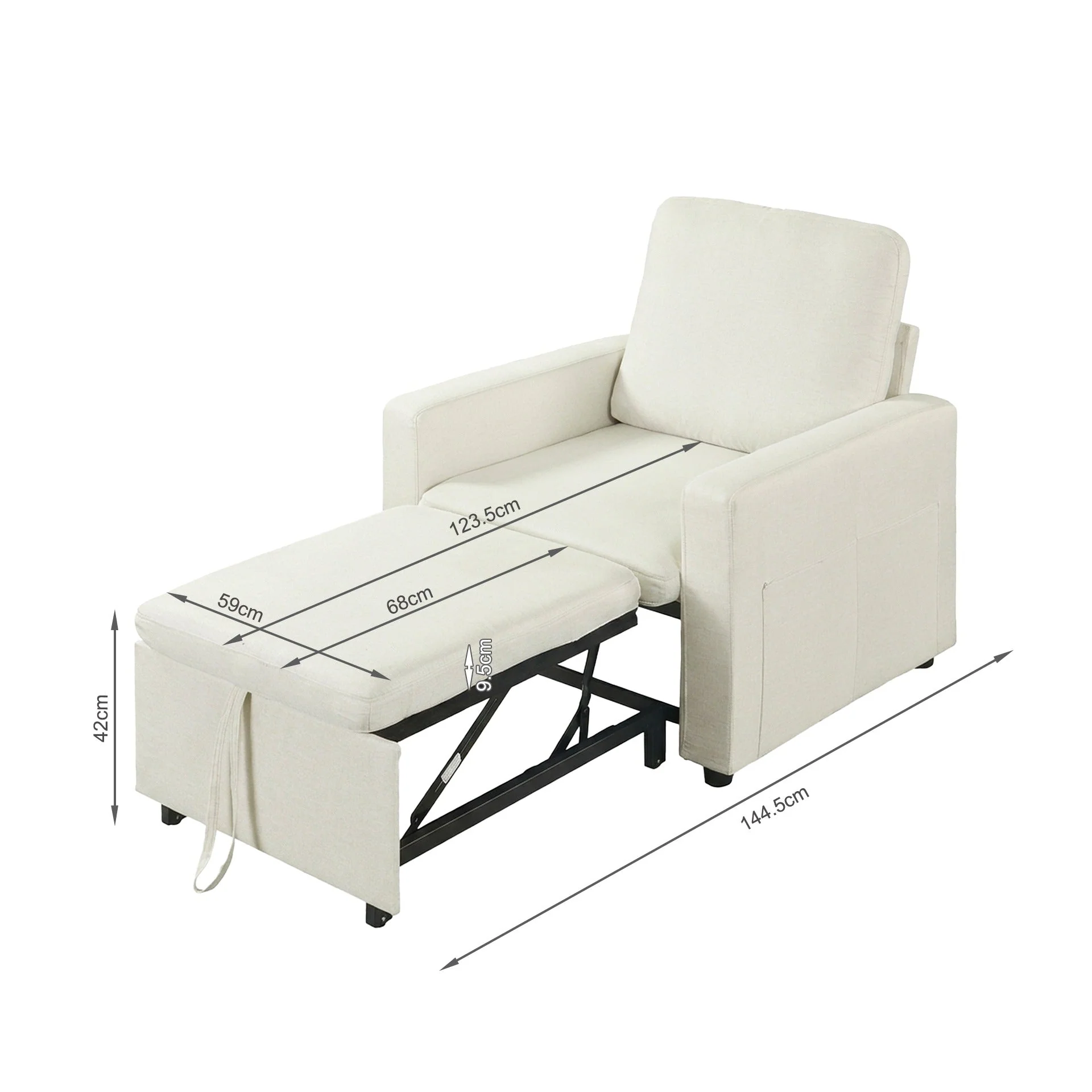 Nest Linen 1 Seater Sofa Bed - Cream - Image 22