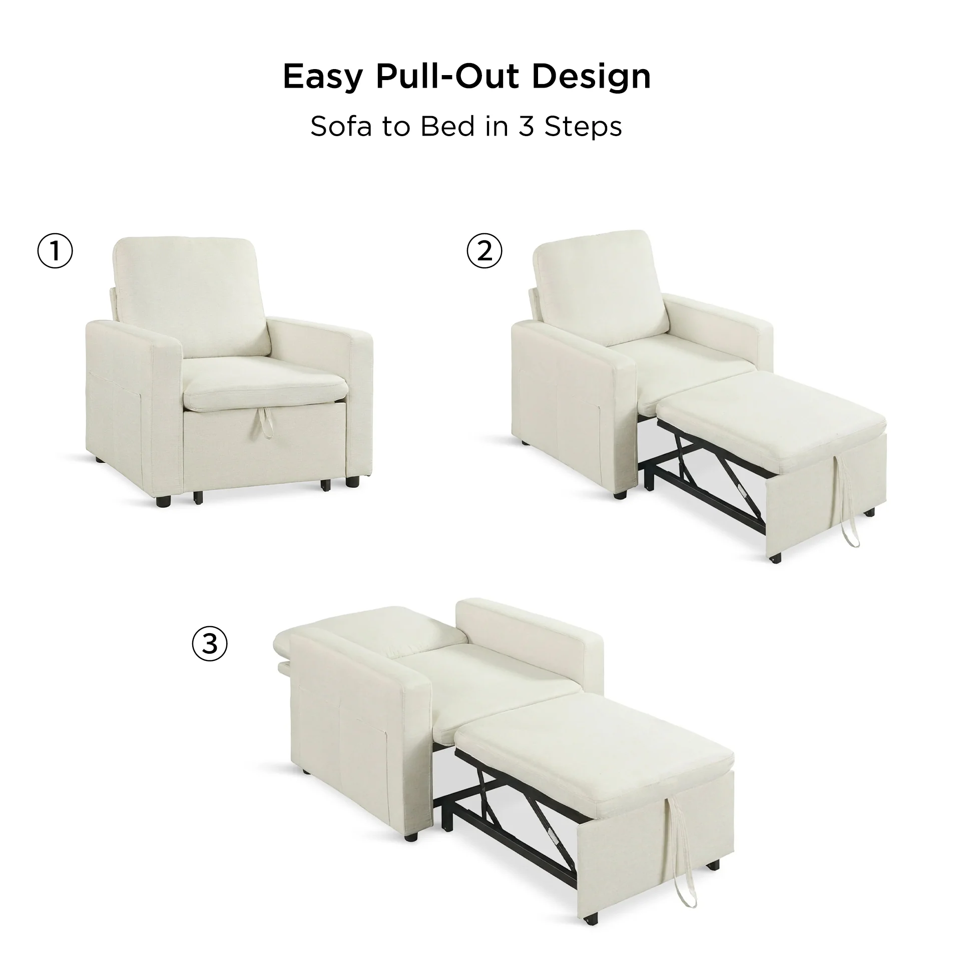 Nest Linen 1 Seater Sofa Bed - Cream - Image 3