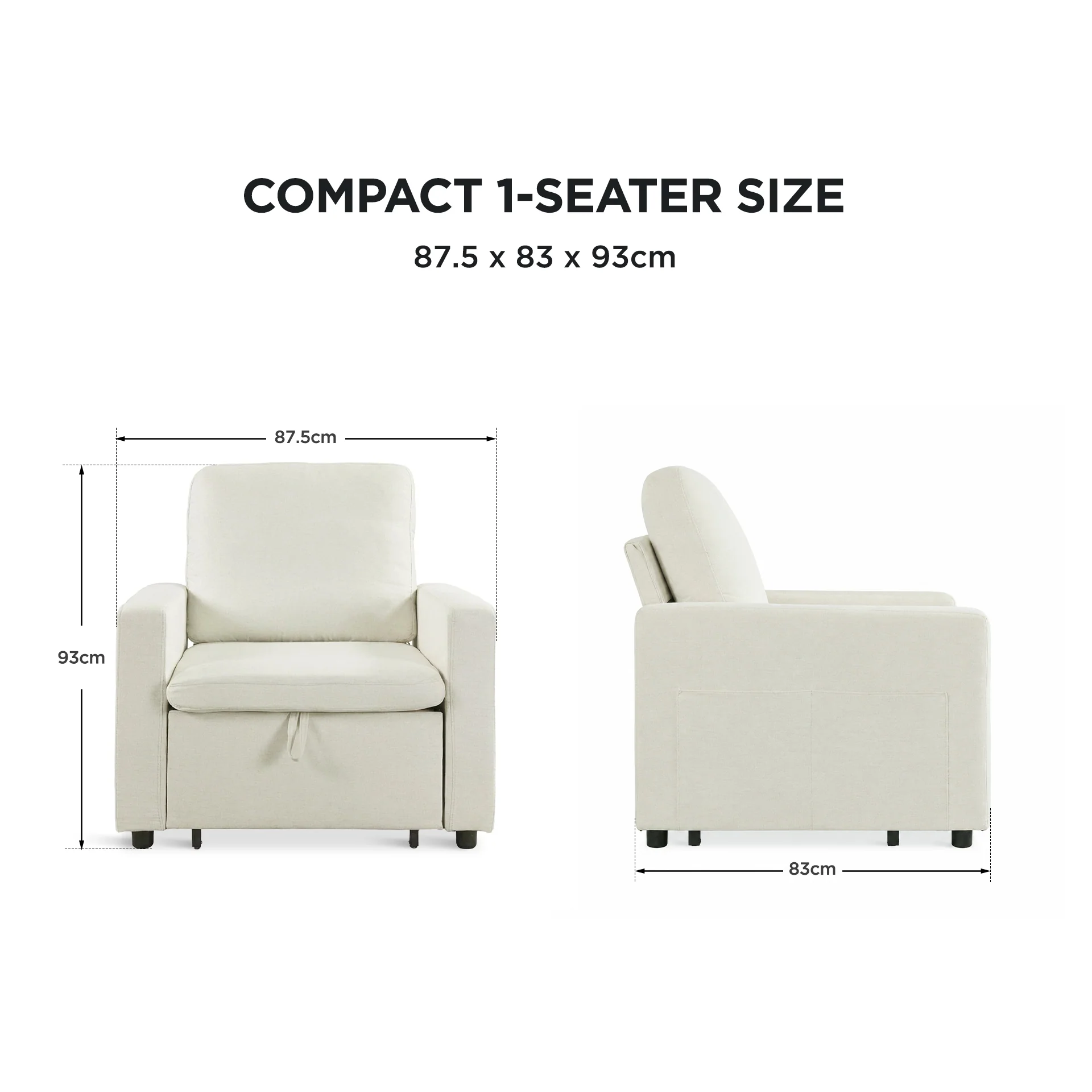 Nest Linen 1 Seater Sofa Bed - Cream - Image 4