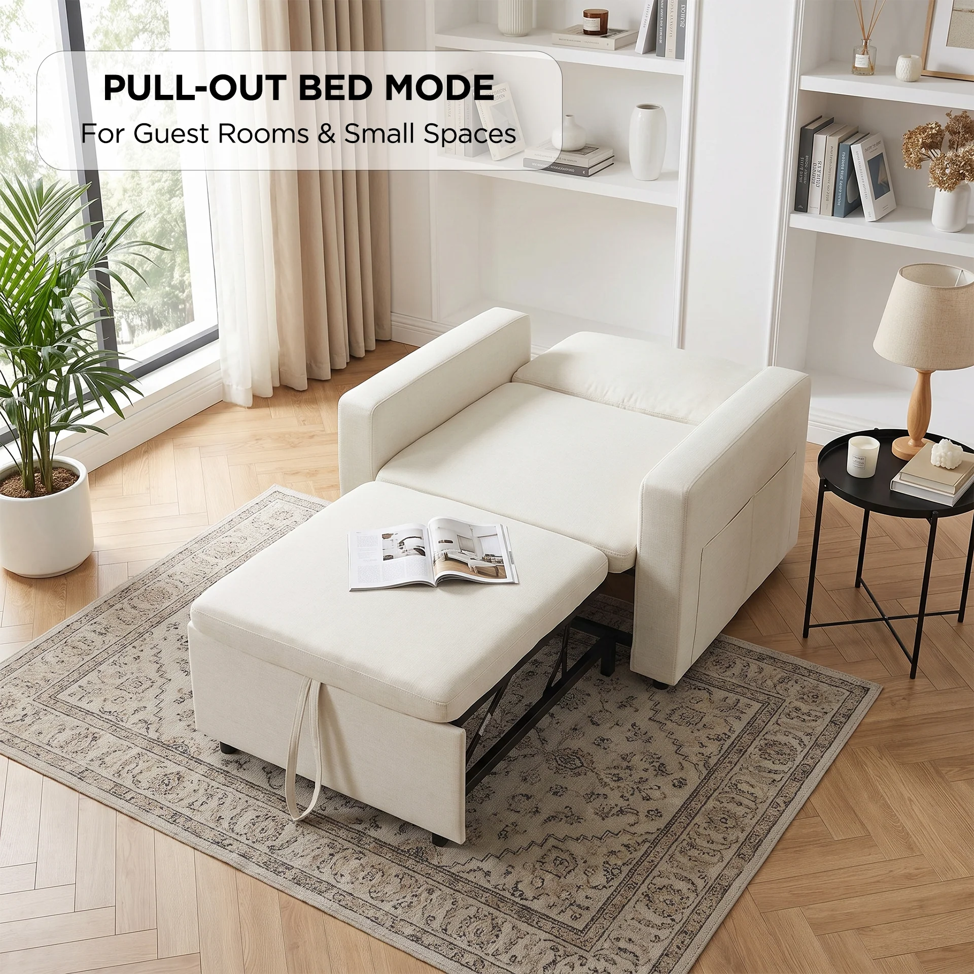 Nest Linen 1 Seater Sofa Bed - Cream - Image 5