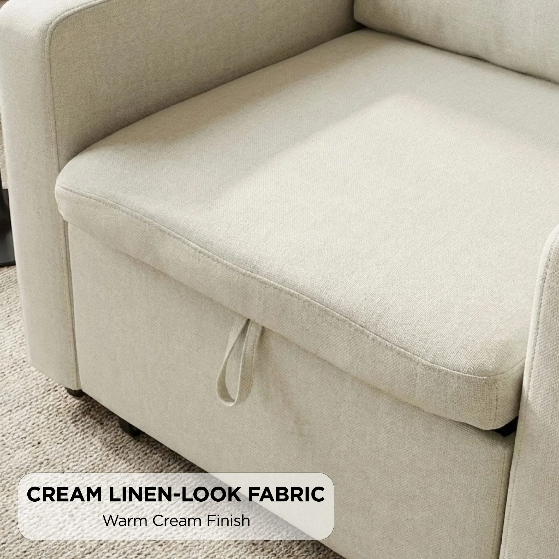 Nest Linen 1 Seater Sofa Bed - Cream - Image 6