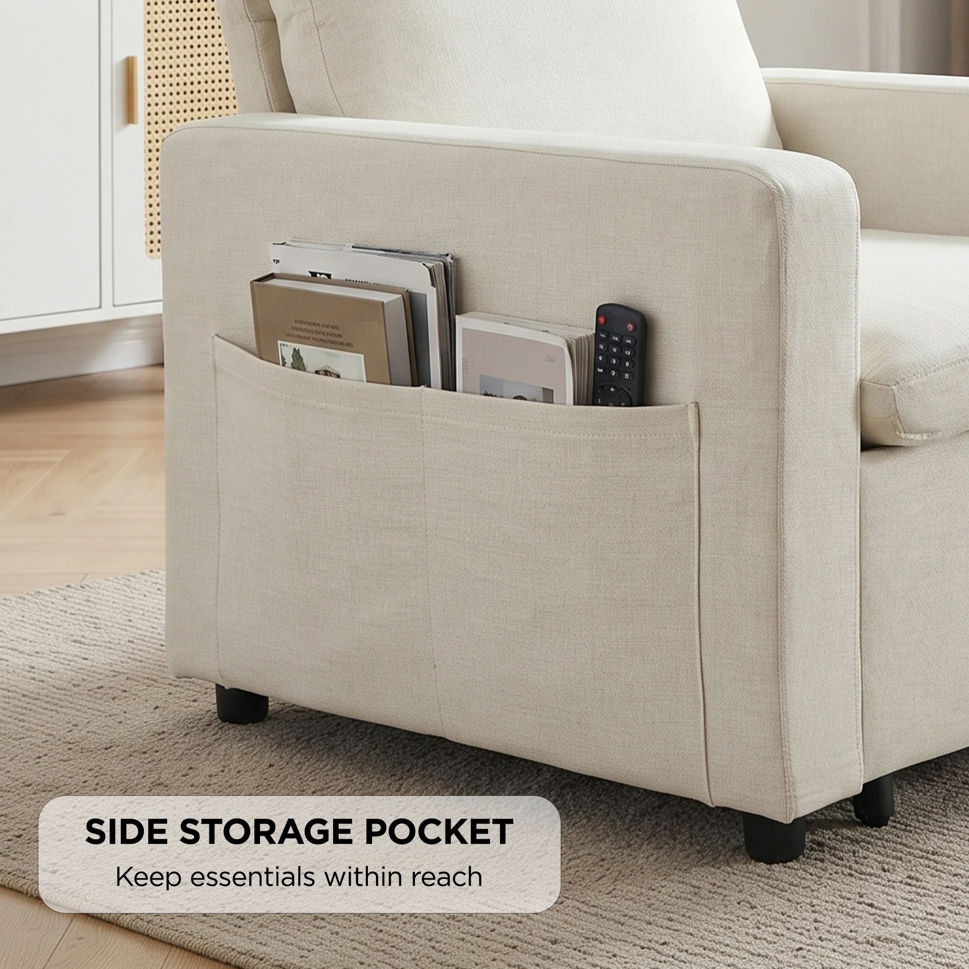 Nest Linen 1 Seater Sofa Bed - Cream - Image 7