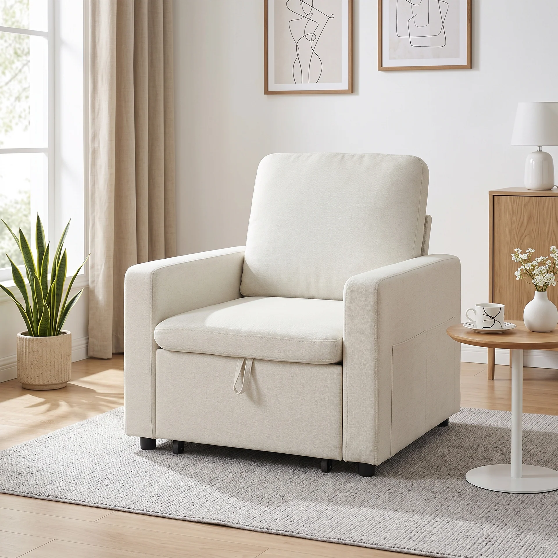 Nest Linen 1 Seater Sofa Bed - Cream - Image 9