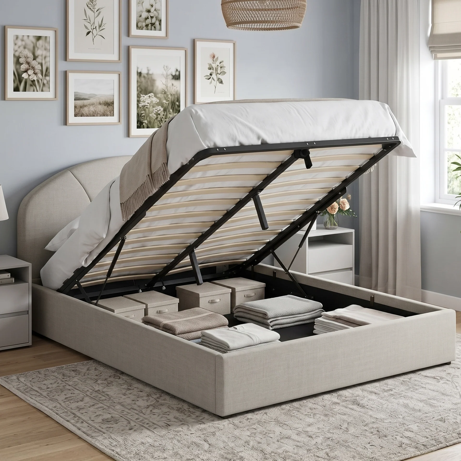 Nestly Queen Gas Lift Bed Frame - Linen Light Gray