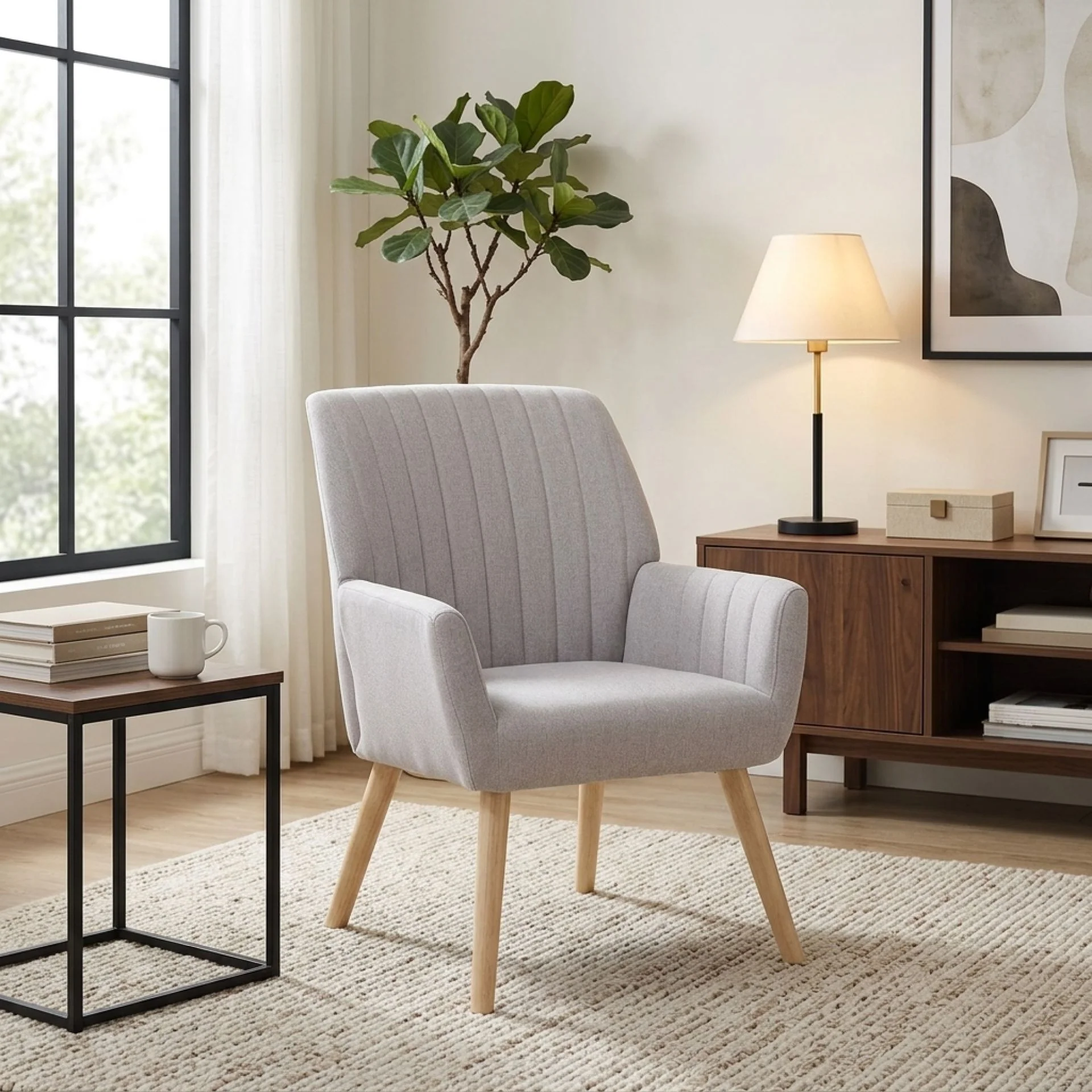 Niva Linen Armchair - Light Grey - Image 4