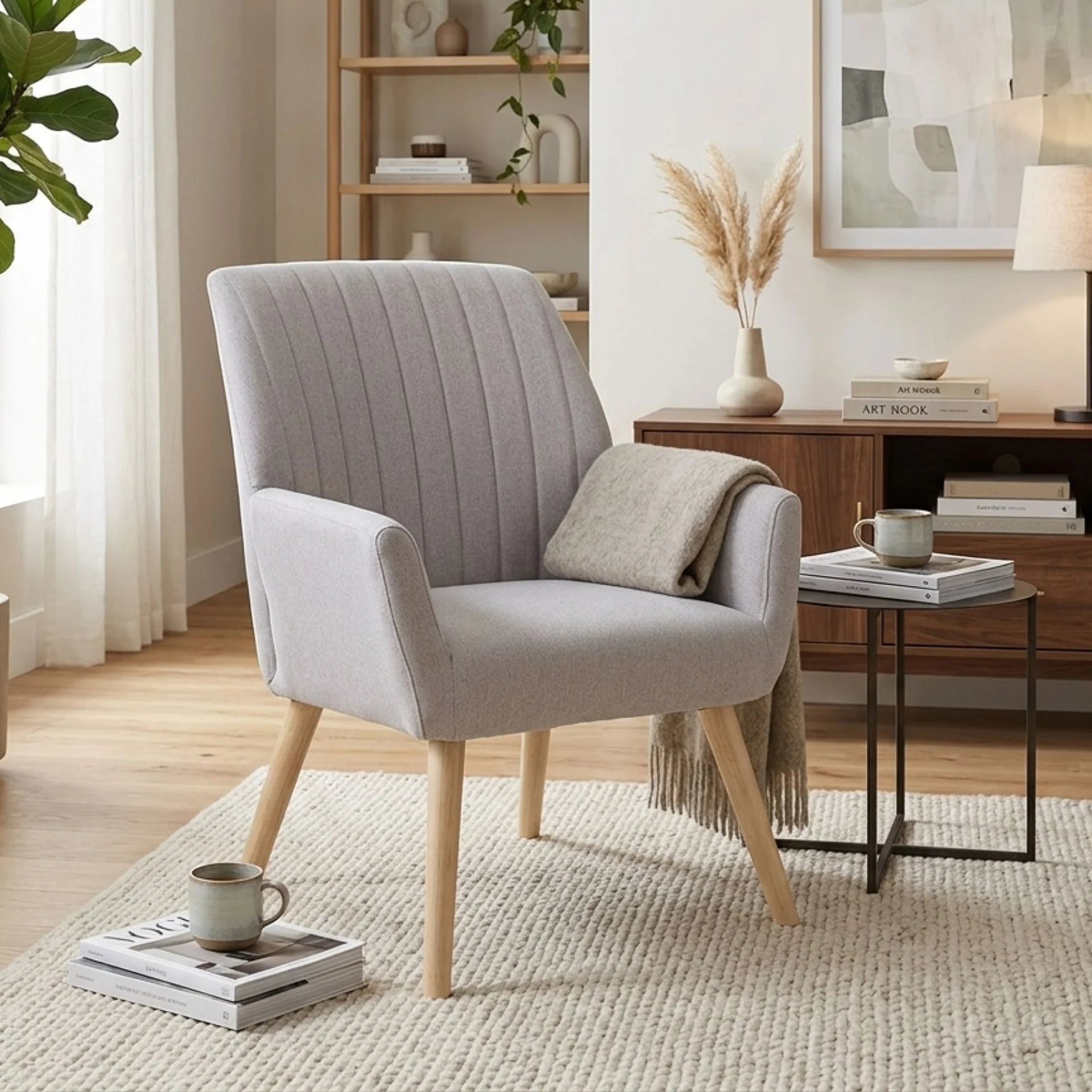 Niva Linen Armchair - Light Grey - Image 5