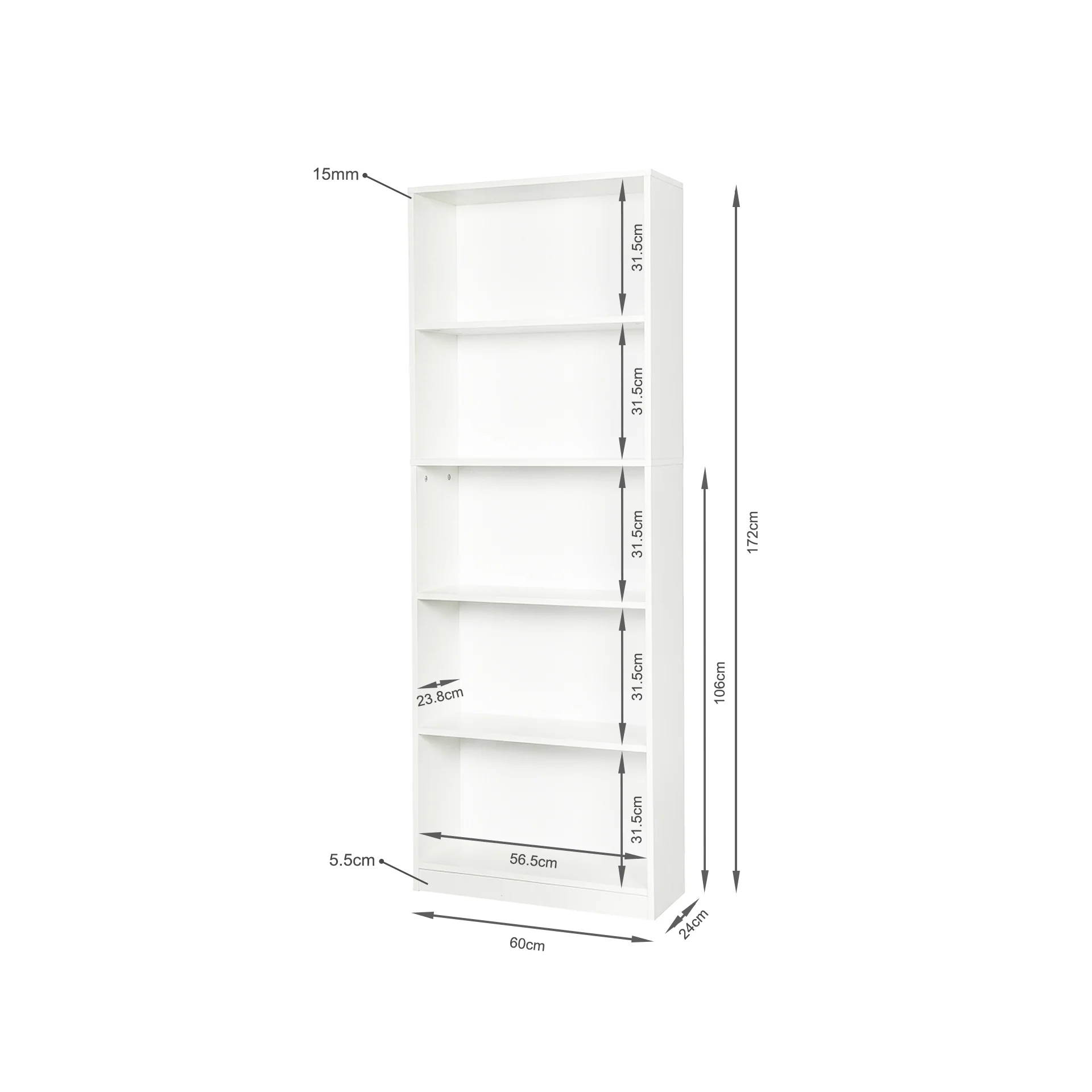 Nivo 5 Tier Slim Bookshelf Display Shelf - White - Image 11