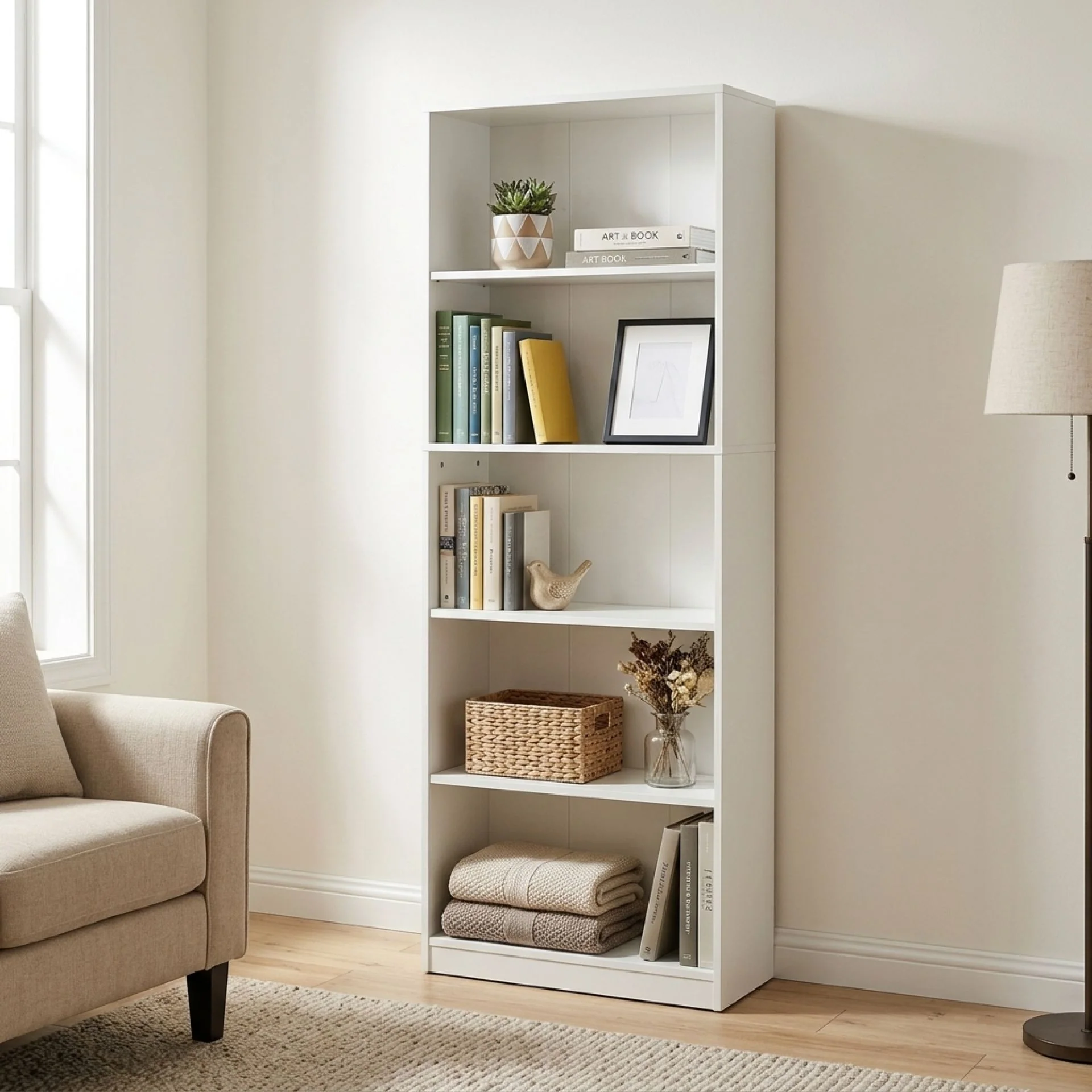 Nivo 5 Tier Slim Bookshelf Display Shelf - White - Image 2