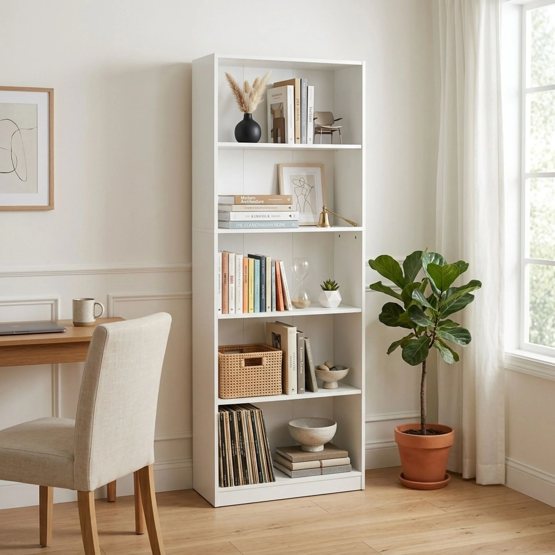 Nivo 5 Tier Slim Bookshelf Display Shelf - White - Image 3