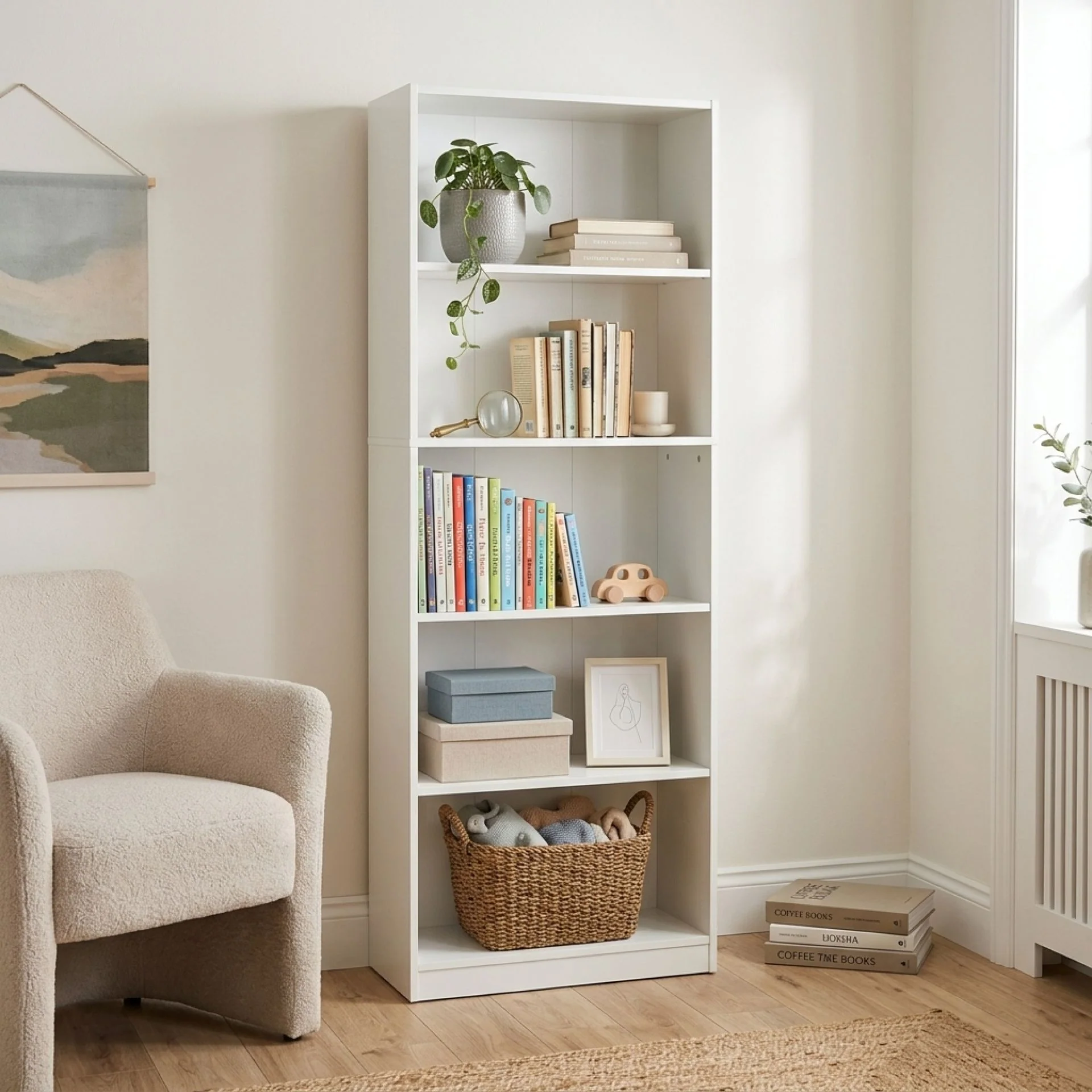 Nivo 5 Tier Slim Bookshelf Display Shelf - White - Image 4