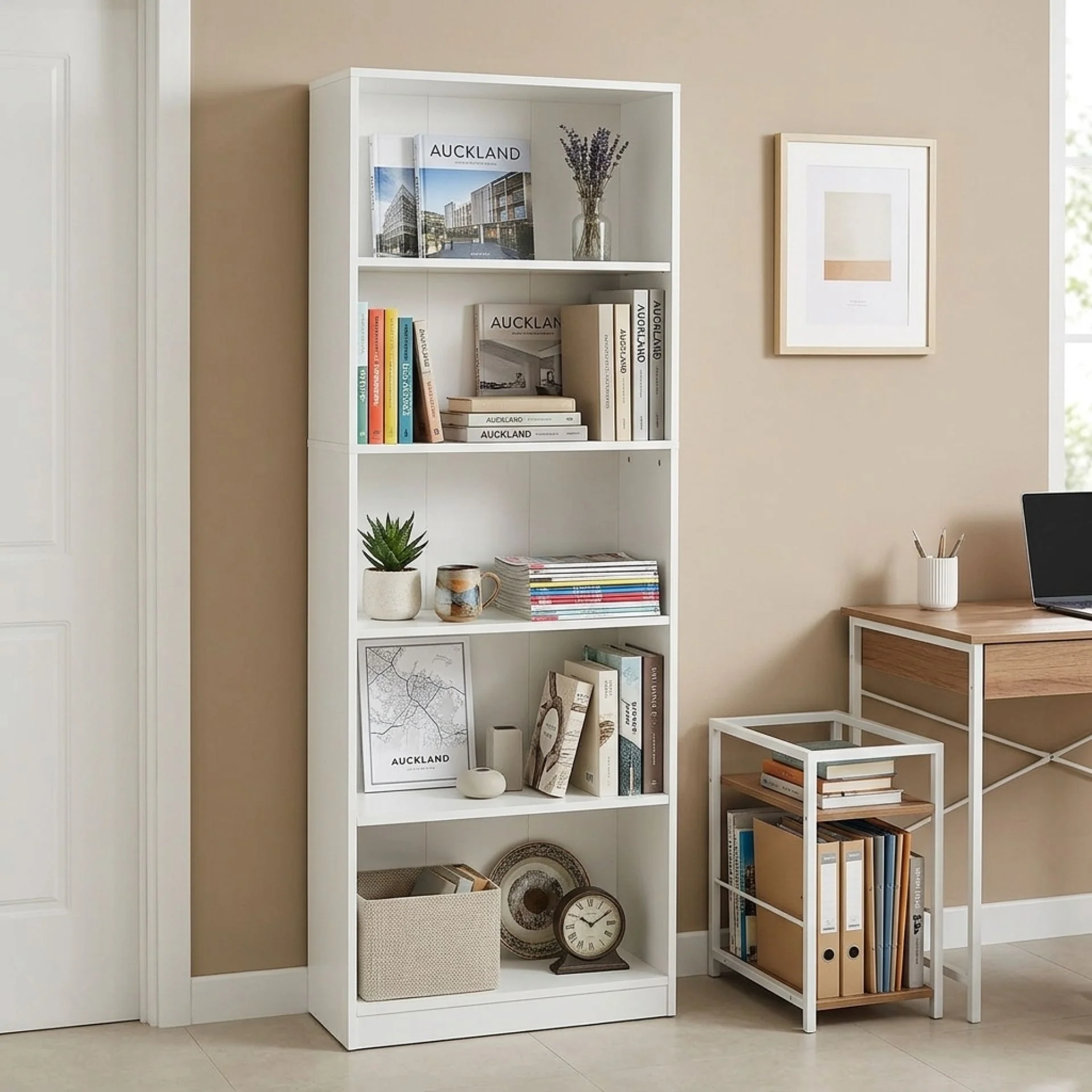 Nivo 5 Tier Slim Bookshelf Display Shelf - White - Image 5
