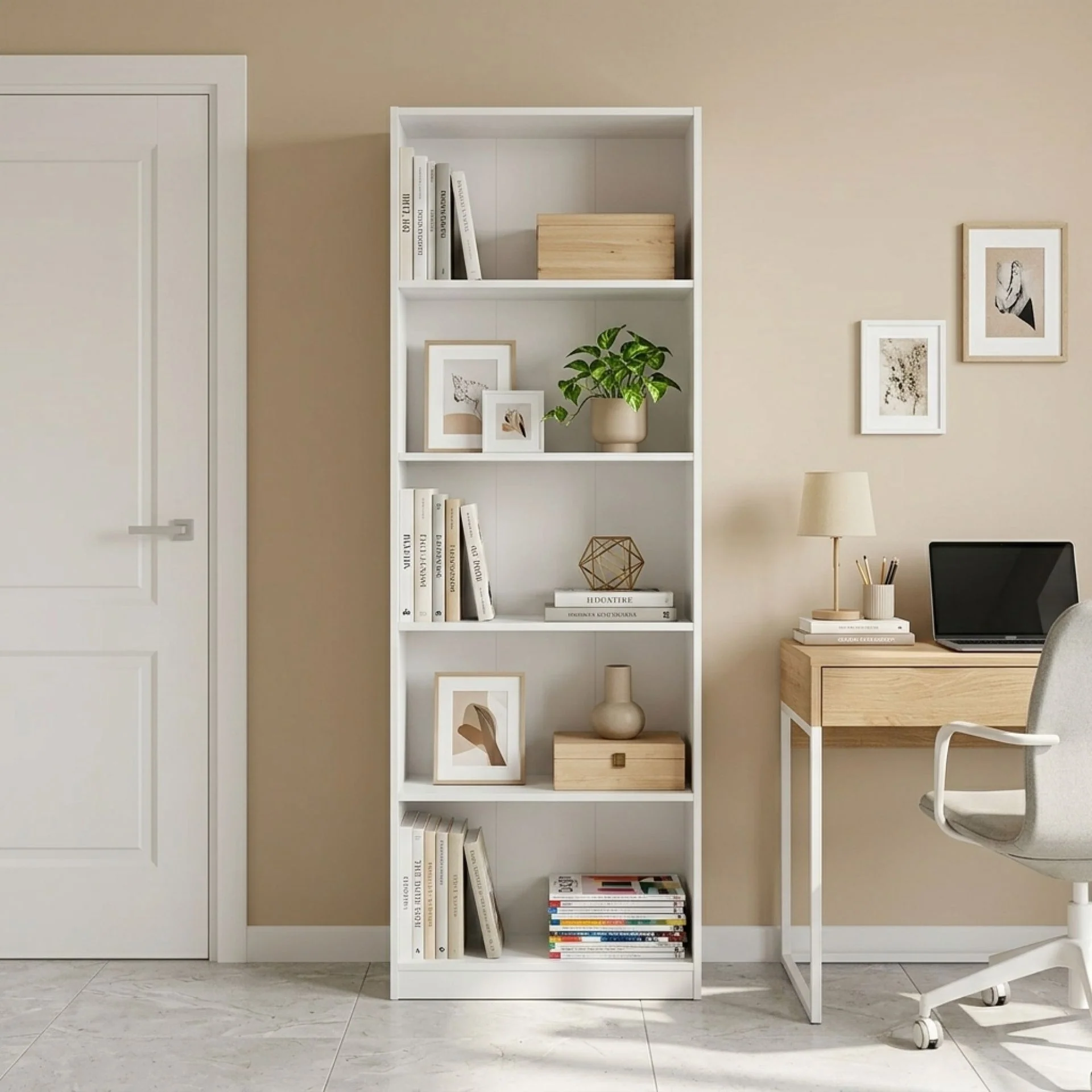 Nivo 5 Tier Slim Bookshelf Display Shelf - White - Image 6
