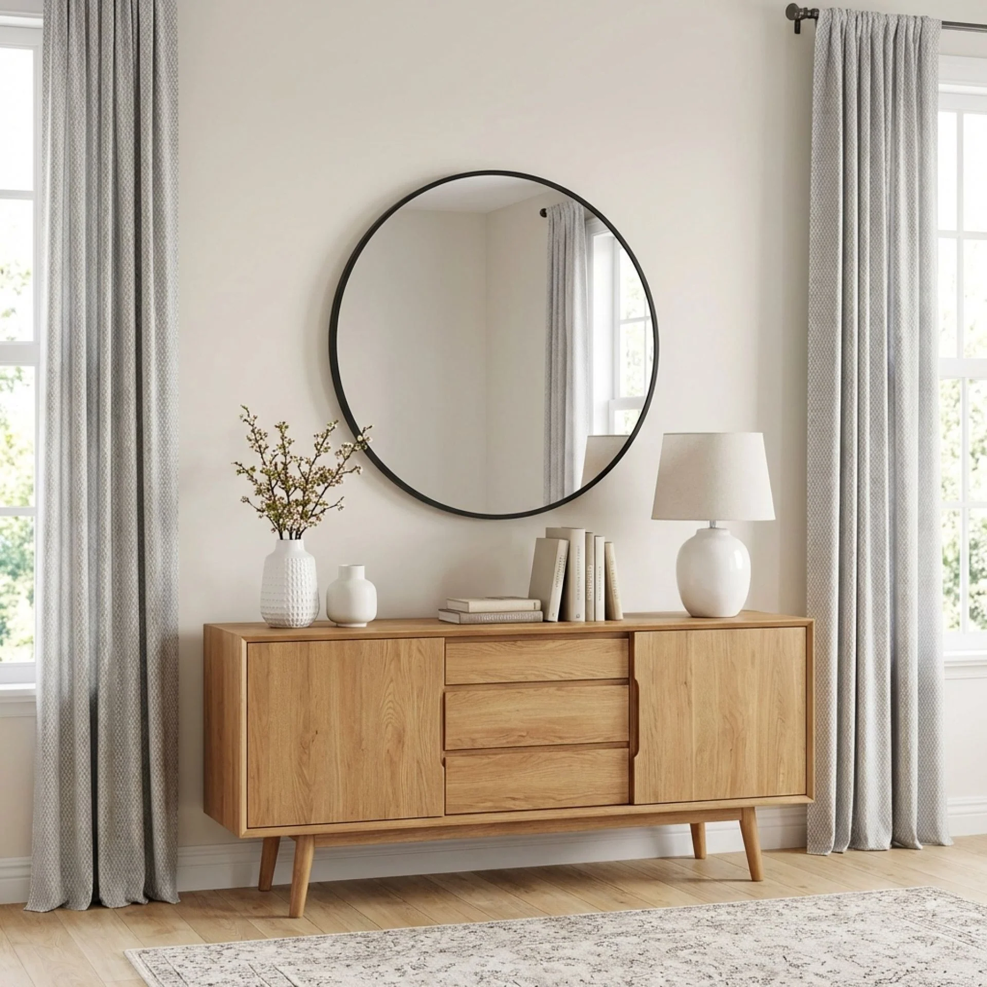 Noir Round Wooden Wall Mirror 80cm - Black - Image 2
