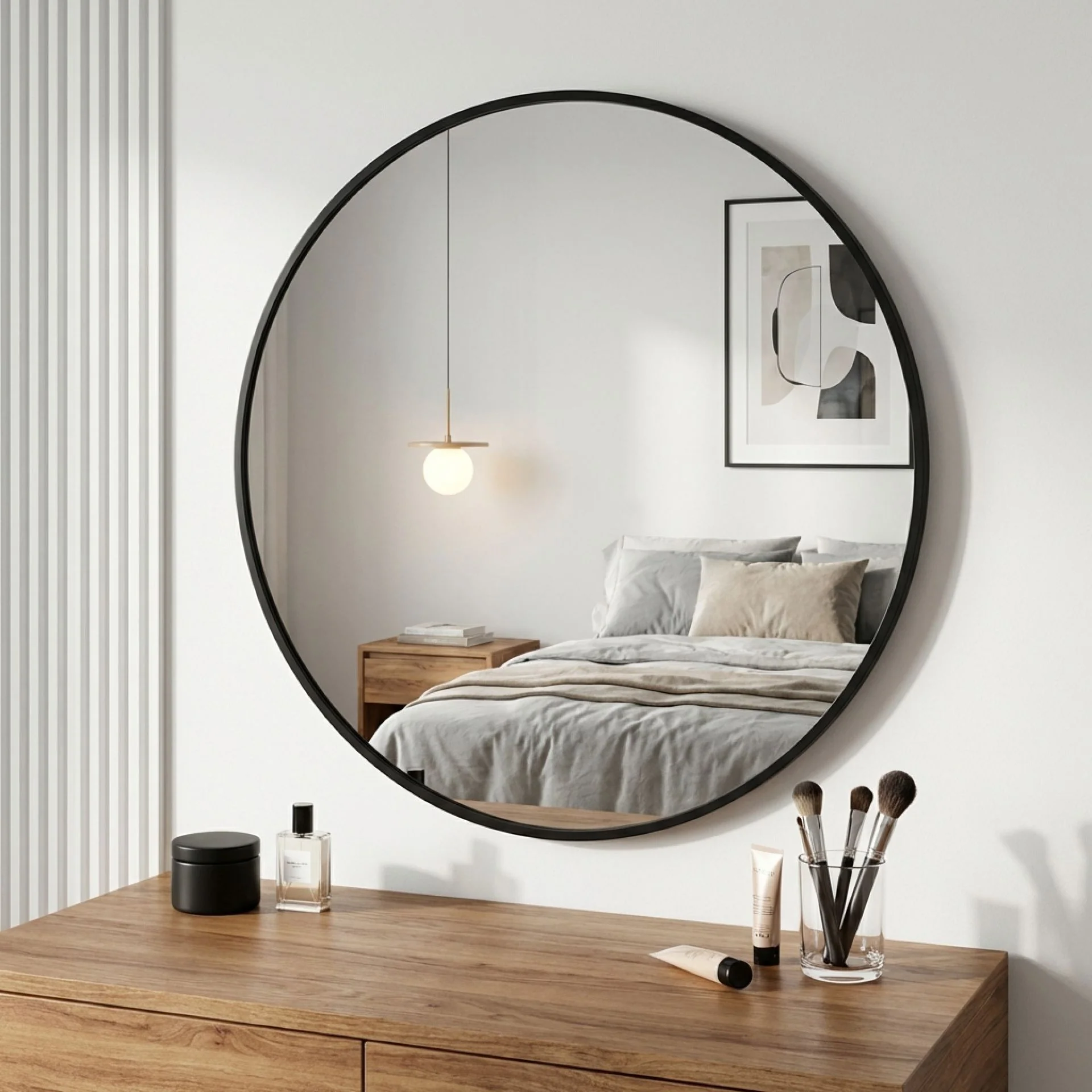 Noir Round Wooden Wall Mirror 70cm - Black - Image 2
